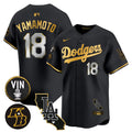 Men's Dodgers Vin & Kobe Patch Gold Trim Vapor Premier Limited Jersey V2 - All Stitched - Black Gold, Yamamoto