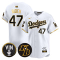 Men's Dodgers Vin Patch & Kobe Bryant Signature Vapor Premier Limited Jersey - All Stitched - White Gold, Joe Biden