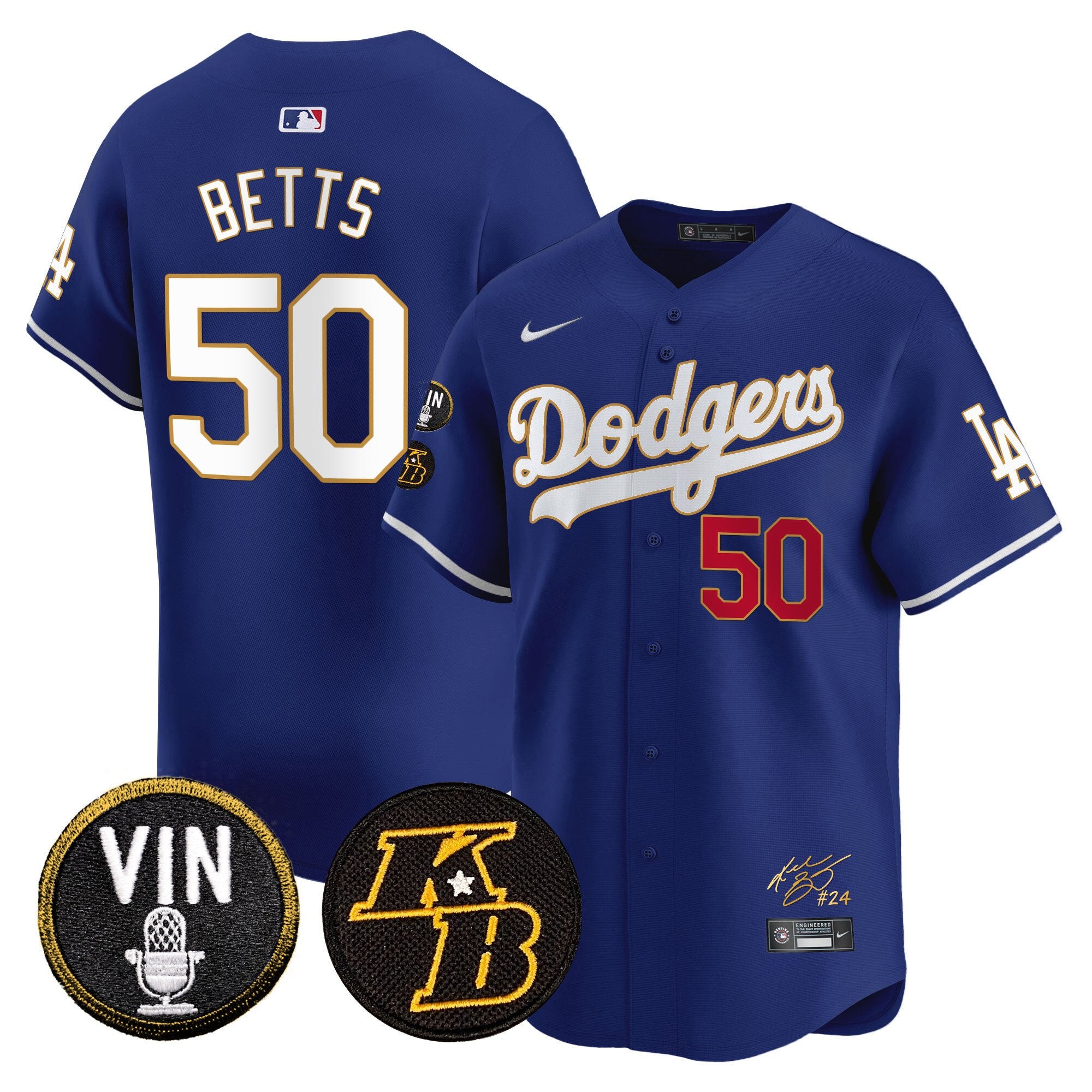 Men's Dodgers Vin Patch & Kobe Bryant Signature Vapor Premier Limited Jersey - All Stitched - Royal, Mookie Betts