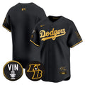 Men's Dodgers Vin Patch & Kobe Bryant Signature Vapor Premier Limited Jersey - All Stitched - Black Gold, Team