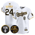 Men's Dodgers Vin Patch & Kobe Bryant Signature Vapor Premier Limited Jersey - All Stitched - White Gold, Kobe Bryant