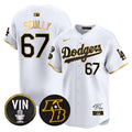 Men's Dodgers Vin Patch & Kobe Bryant Signature Vapor Premier Limited Jersey - All Stitched - White Gold, Vin Scully