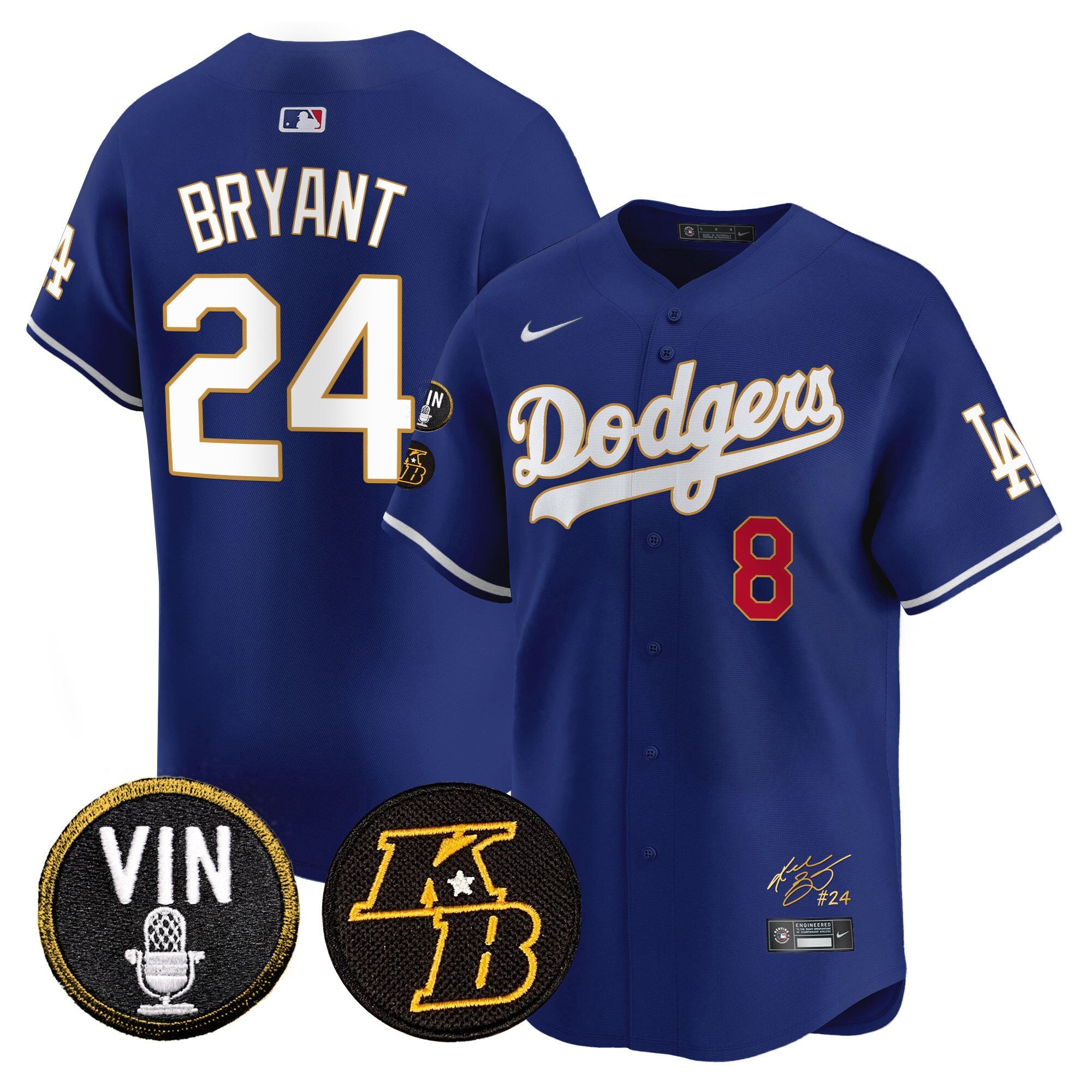 Men's Dodgers Vin Patch & Kobe Bryant Signature Vapor Premier Limited Jersey - All Stitched - Royal, Kobe Bryant