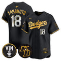 Men's Dodgers Vin Patch & Kobe Bryant Signature Vapor Premier Limited Jersey - All Stitched - Black Gold, Yamamoto