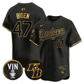 Men's Dodgers Vin Patch & Kobe Bryant Signature Vapor Premier Limited Jersey - All Stitched - Mamba Gold, Joe Biden