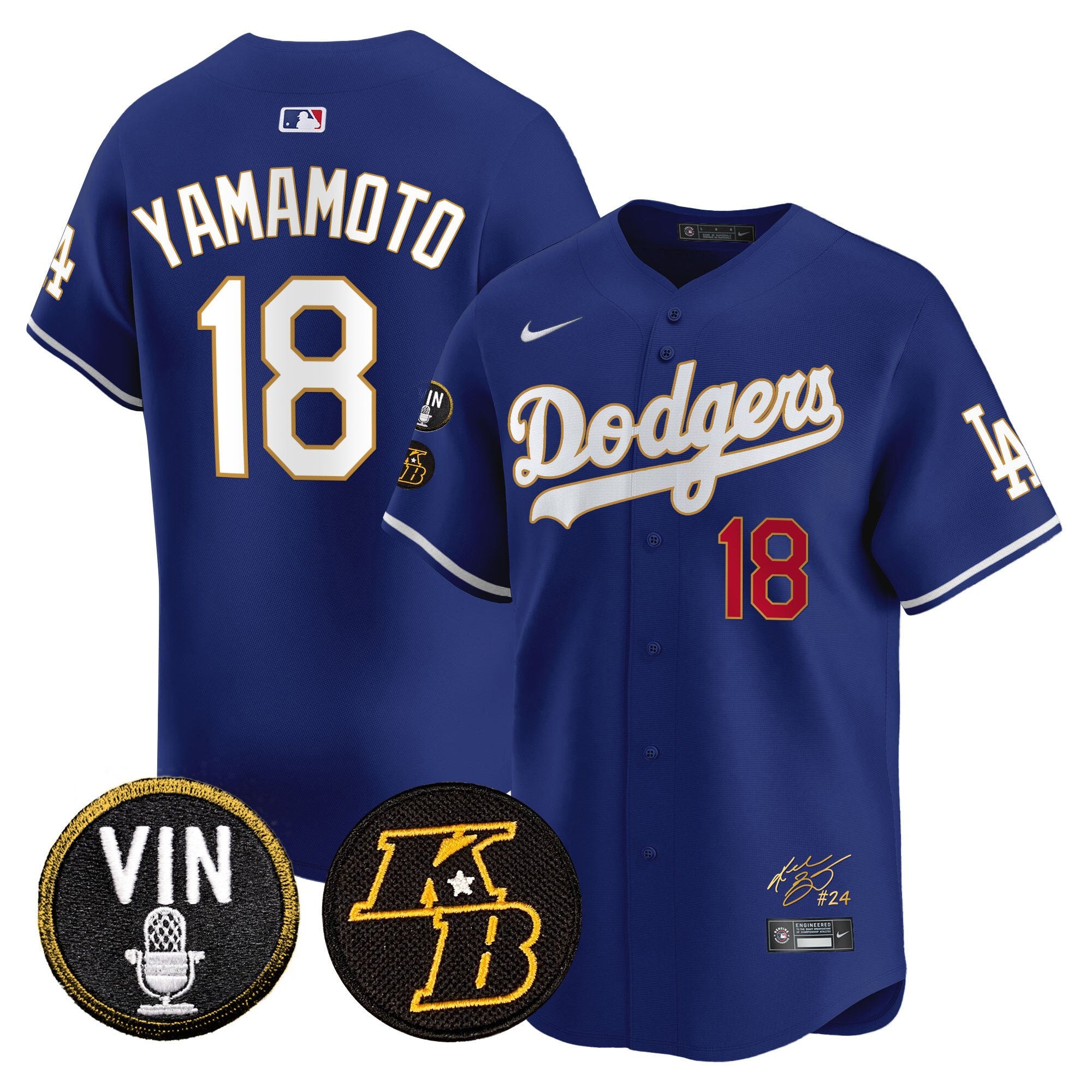 Men's Dodgers Vin Patch & Kobe Bryant Signature Vapor Premier Limited Jersey - All Stitched - Royal, Yamamoto