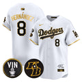 Men's Dodgers Vin Patch & Kobe Bryant Signature Vapor Premier Limited Jersey - All Stitched - White Gold, Kike Hernandez