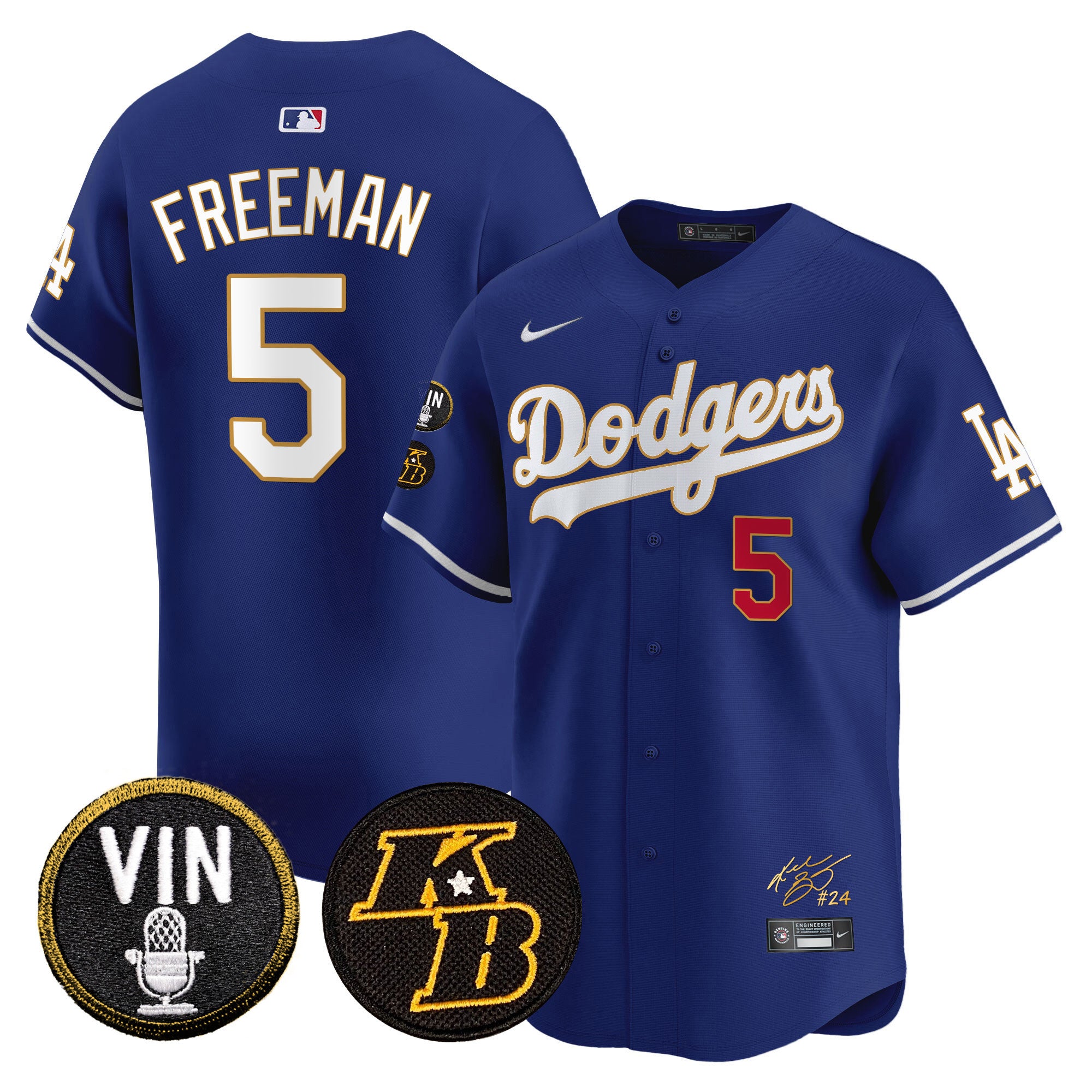 Men's Dodgers Vin Patch & Kobe Bryant Signature Vapor Premier Limited Jersey - All Stitched - Royal, Freddie Freeman