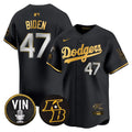 Men's Dodgers Vin Patch & Kobe Bryant Signature Vapor Premier Limited Jersey - All Stitched - Black Gold, Joe Biden