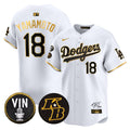 Men's Dodgers Vin Patch & Kobe Bryant Signature Vapor Premier Limited Jersey - All Stitched - White Gold, Yamamoto