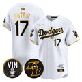 Men's Dodgers Vin Patch & Kobe Bryant Signature Vapor Premier Limited Jersey - All Stitched - White Gold, Shohei Ohtani