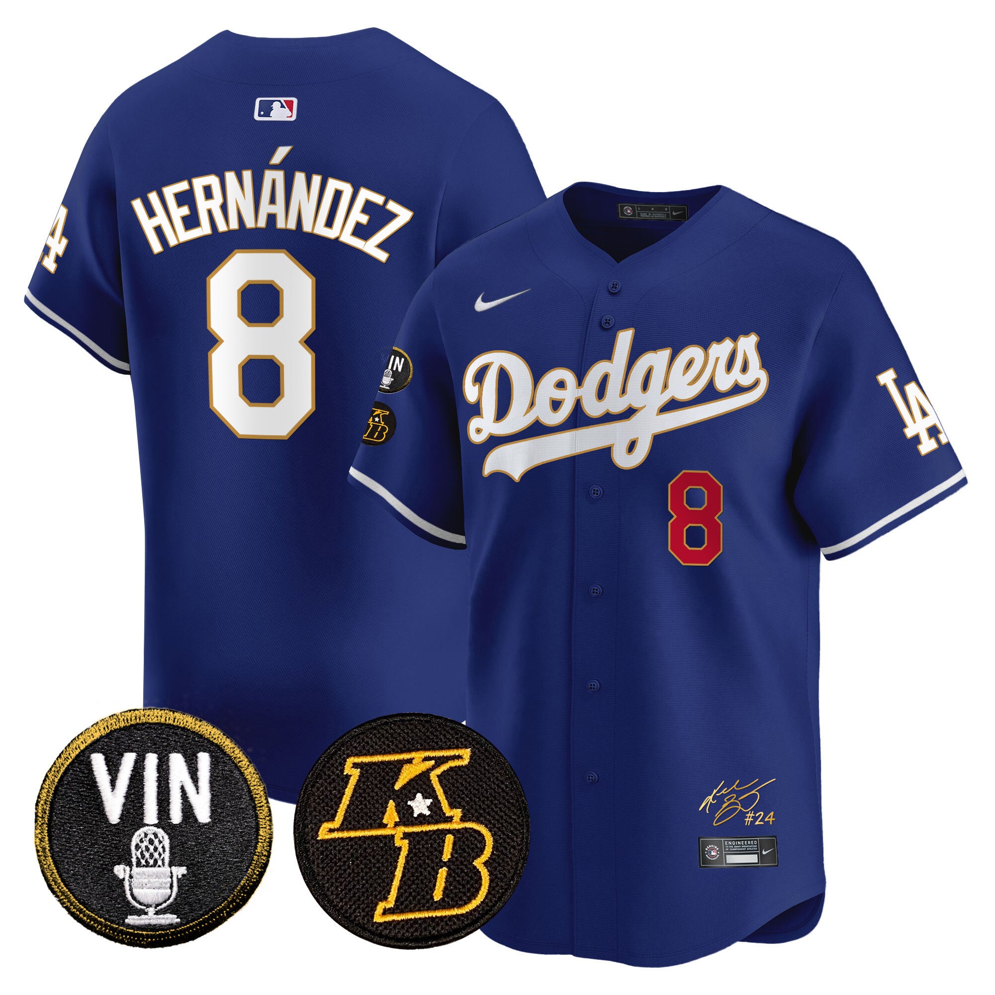 Men's Dodgers Vin Patch & Kobe Bryant Signature Vapor Premier Limited Jersey - All Stitched - Royal, Kike Hernandez