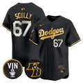 Men's Dodgers Vin Patch & Kobe Bryant Signature Vapor Premier Limited Jersey - All Stitched - Black Gold, Vin Scully
