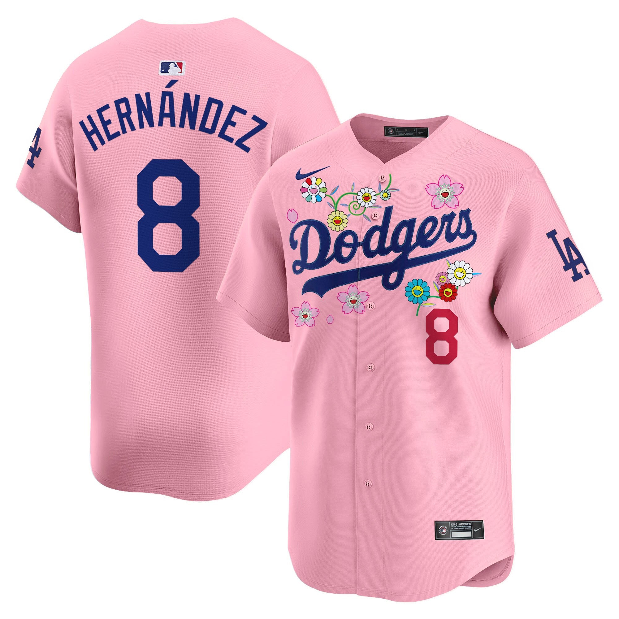Men's Dodgers x Takashi Murakami 2025 Vapor Premier Limited Jersey - Stitched - Cherry Blossom, Kike Hernandez