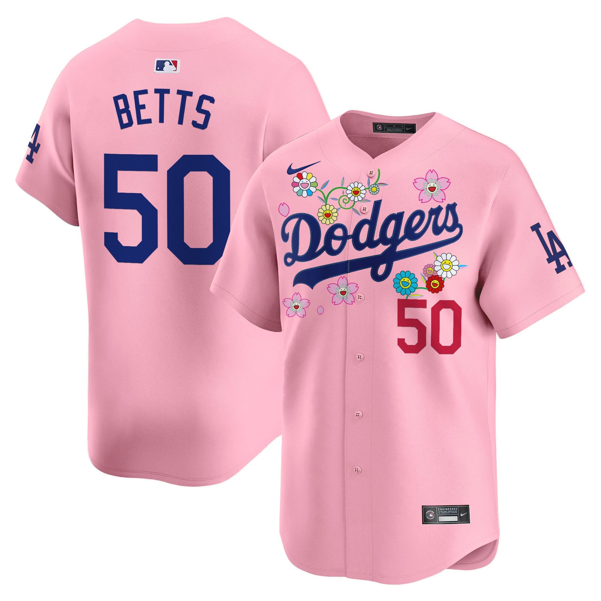 Men's Dodgers x Takashi Murakami 2025 Vapor Premier Limited Jersey - Stitched - Cherry Blossom, Mookie Betts