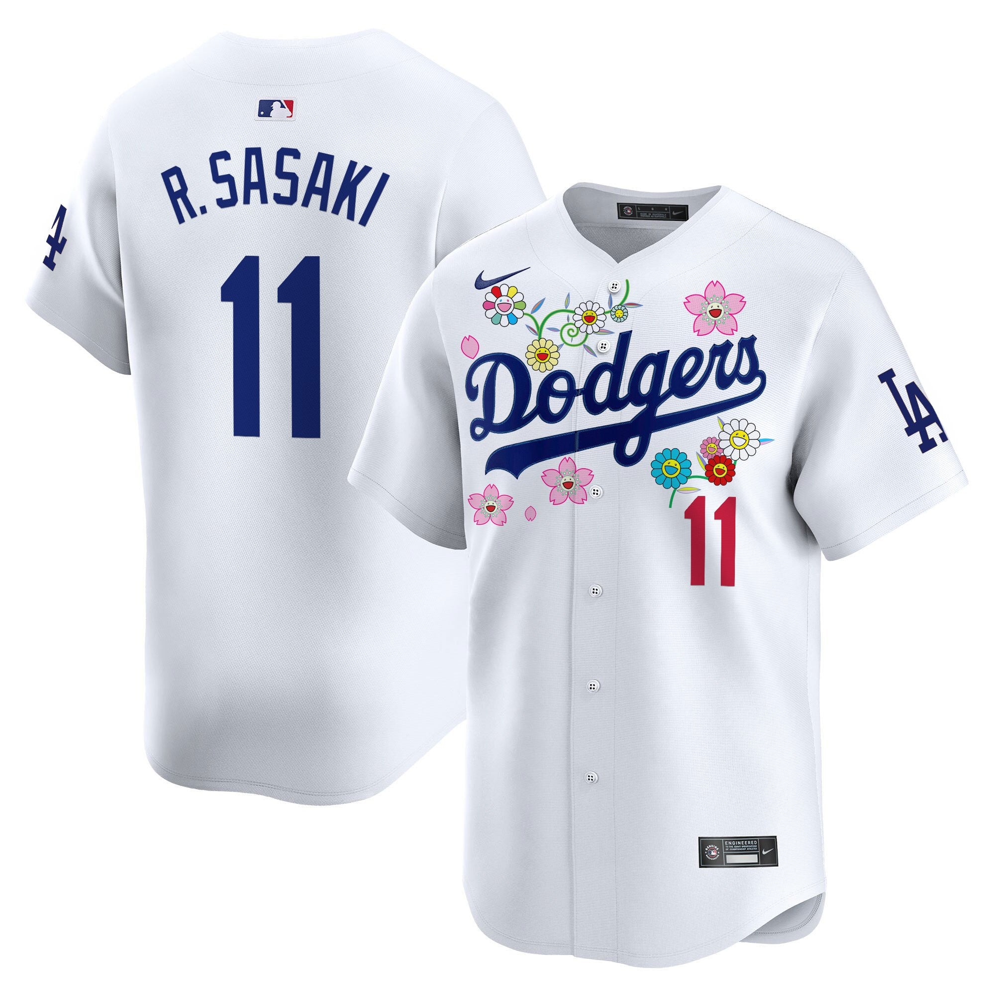 Men's Dodgers x Takashi Murakami 2025 Vapor Premier Limited Jersey - Stitched - White, Roki Sasaki