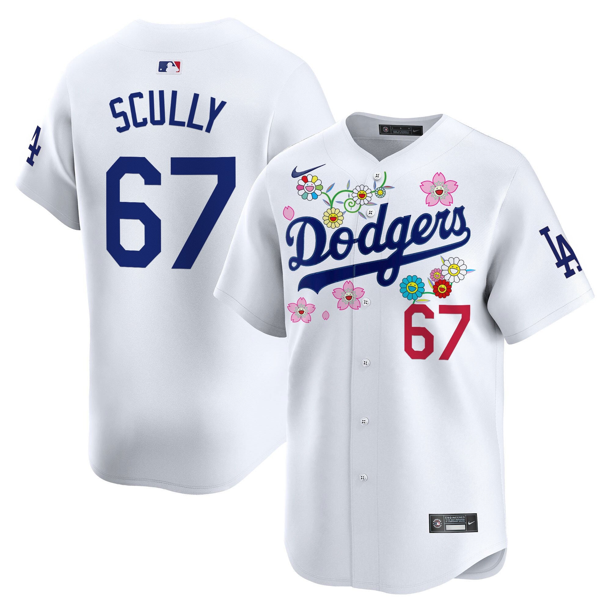 Men's Dodgers x Takashi Murakami 2025 Vapor Premier Limited Jersey - Stitched - White, Vin Scully