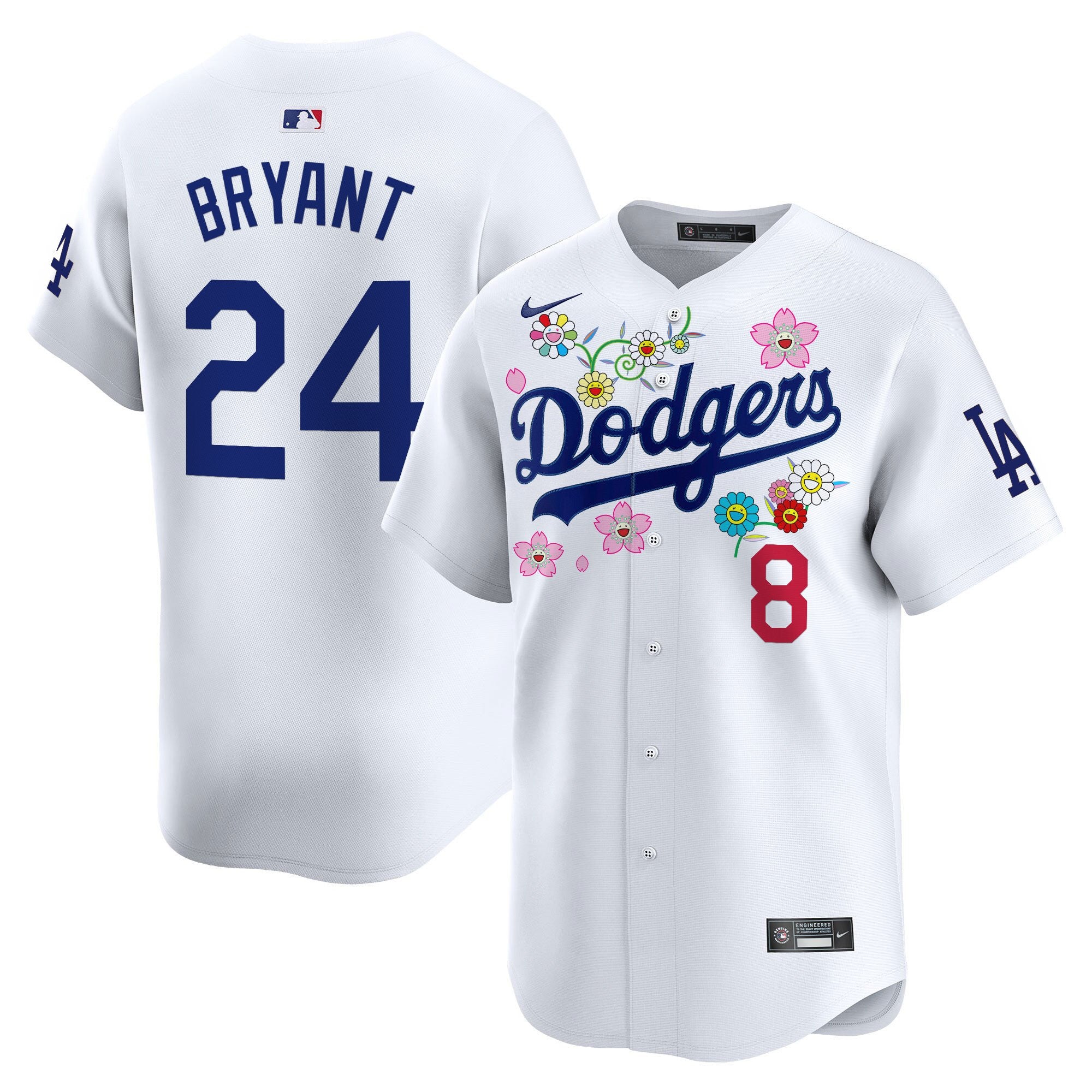 Men's Dodgers x Takashi Murakami 2025 Vapor Premier Limited Jersey - Stitched - White, Kobe Bryant