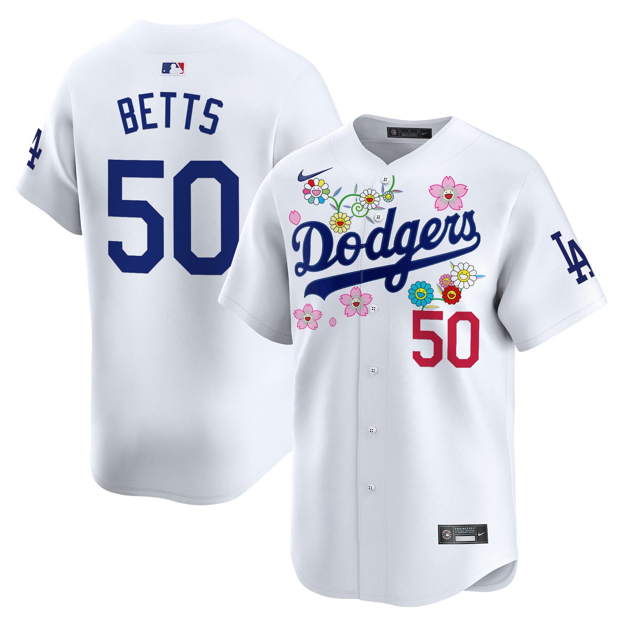 Men's Dodgers x Takashi Murakami 2025 Vapor Premier Limited Jersey - Stitched - White, Mookie Betts