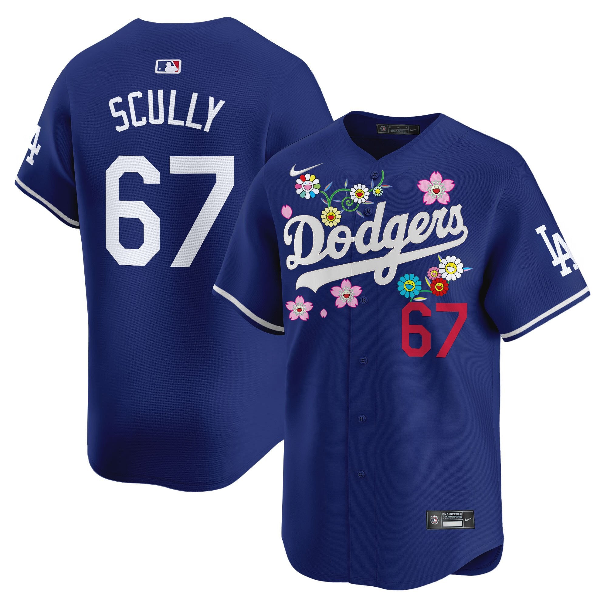 Men's Dodgers x Takashi Murakami 2025 Vapor Premier Limited Jersey - Stitched - Royal, Vin Scully