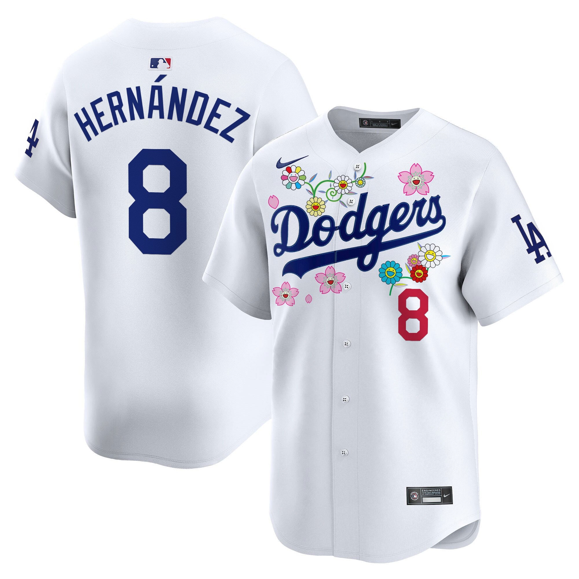 Men's Dodgers x Takashi Murakami 2025 Vapor Premier Limited Jersey - Stitched - White, Kike Hernandez