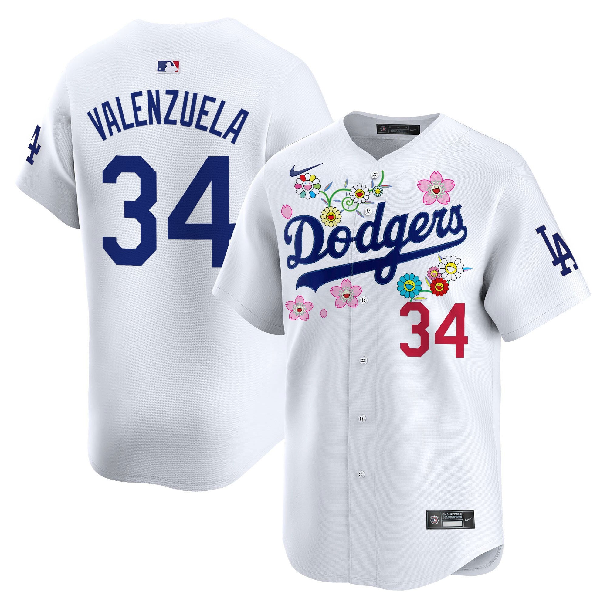 Men's Dodgers x Takashi Murakami 2025 Vapor Premier Limited Jersey - Stitched - White, Fernando Valenzuela