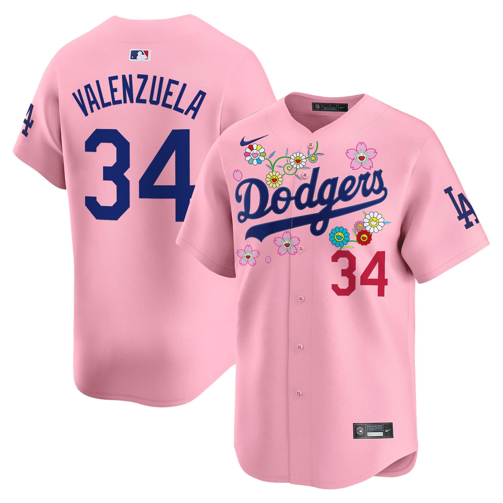 Men's Dodgers x Takashi Murakami 2025 Vapor Premier Limited Jersey - Stitched - Cherry Blossom, Fernando Valenzuela