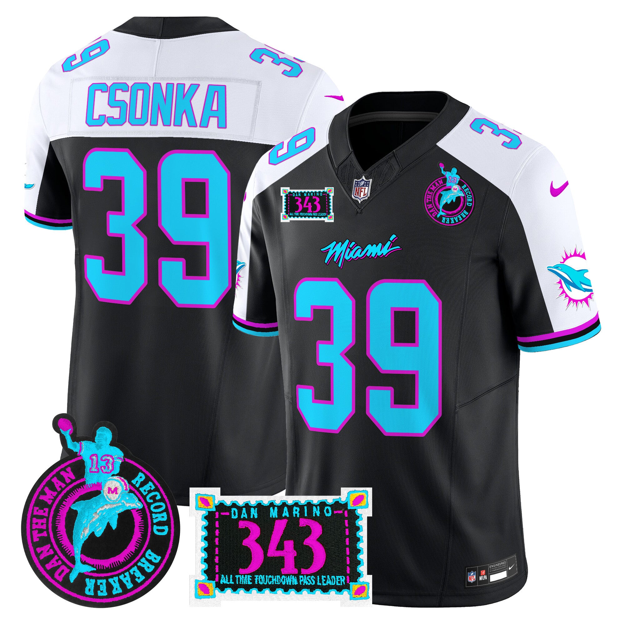 Men's Dolphins "Dan the Man Record Breaker" Patch Vapor Limited Jersey - All Stitched - Black Alternate, Larry Csonka