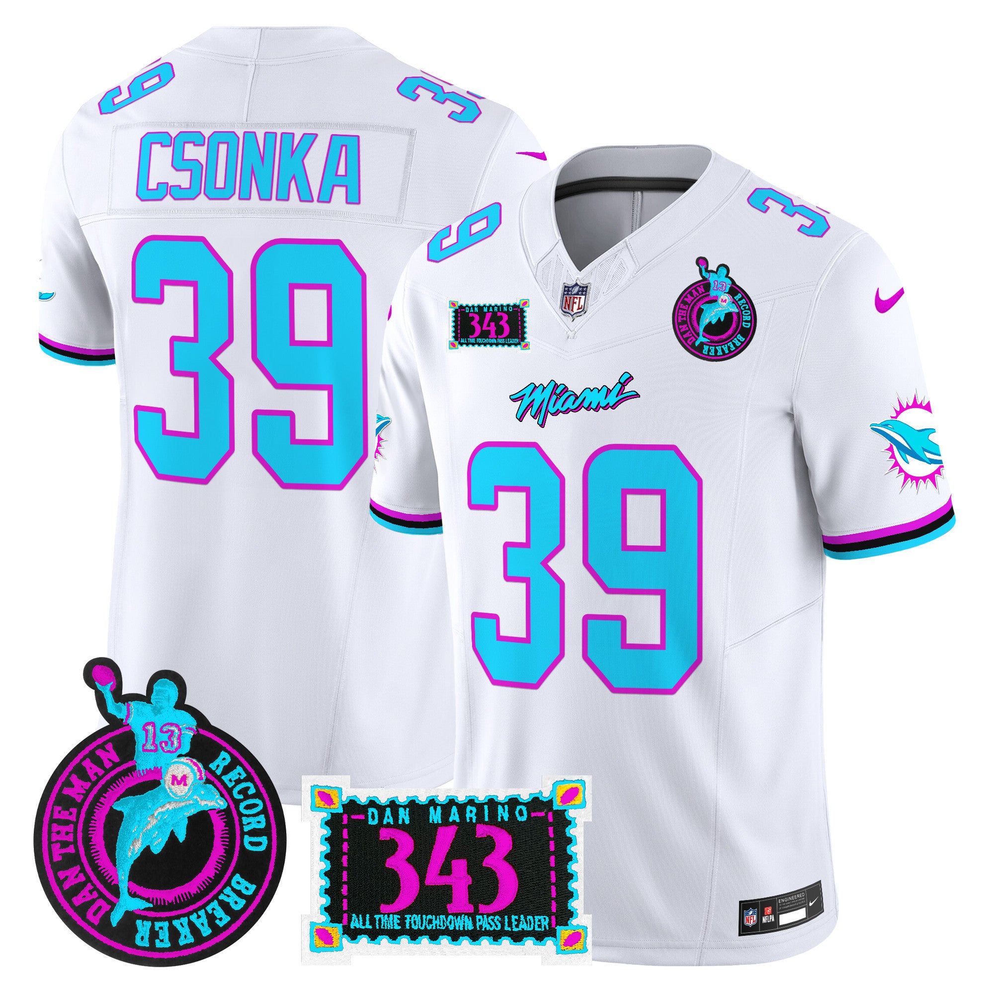 Men's Dolphins "Dan the Man Record Breaker" Patch Vapor Limited Jersey - All Stitched - White, Larry Csonka