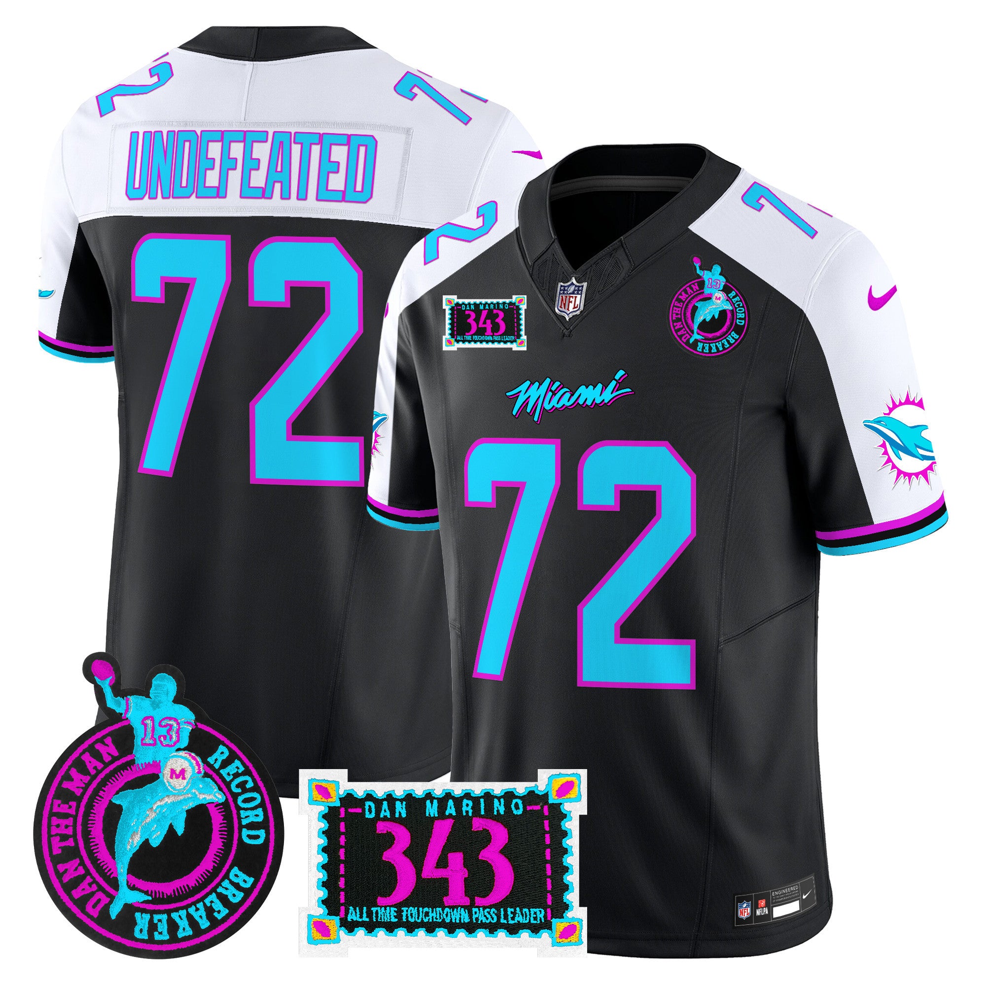 Men's Dolphins "Dan the Man Record Breaker" Patch Vapor Limited Jersey - All Stitched - Black Alternate, Undefeated