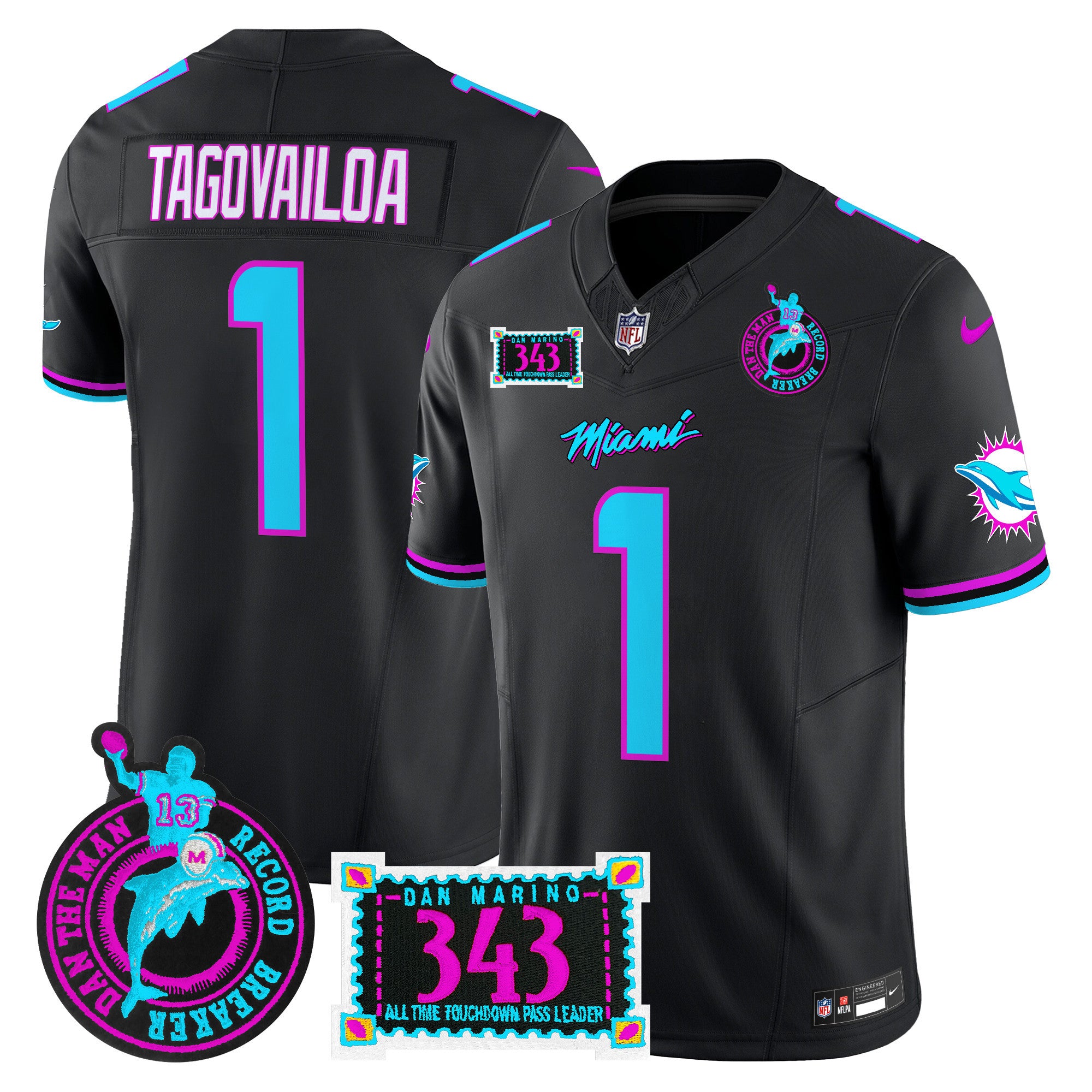 Men's Dolphins "Dan the Man Record Breaker" Patch Vapor Limited Jersey - All Stitched - Black, Tua Tagovailoa