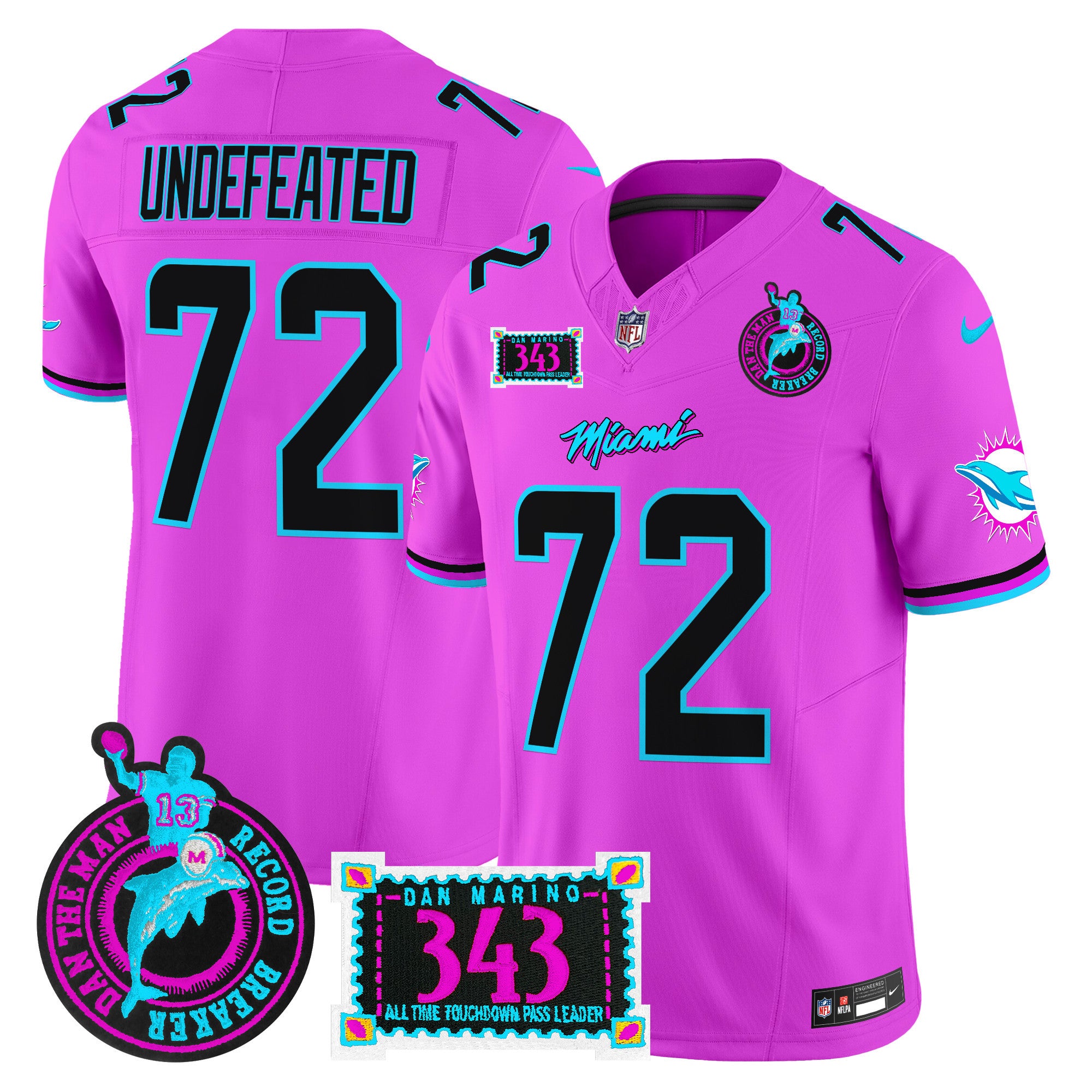 Men's Dolphins "Dan the Man Record Breaker" Patch Vapor Limited Jersey - All Stitched - Pink, Undefeated