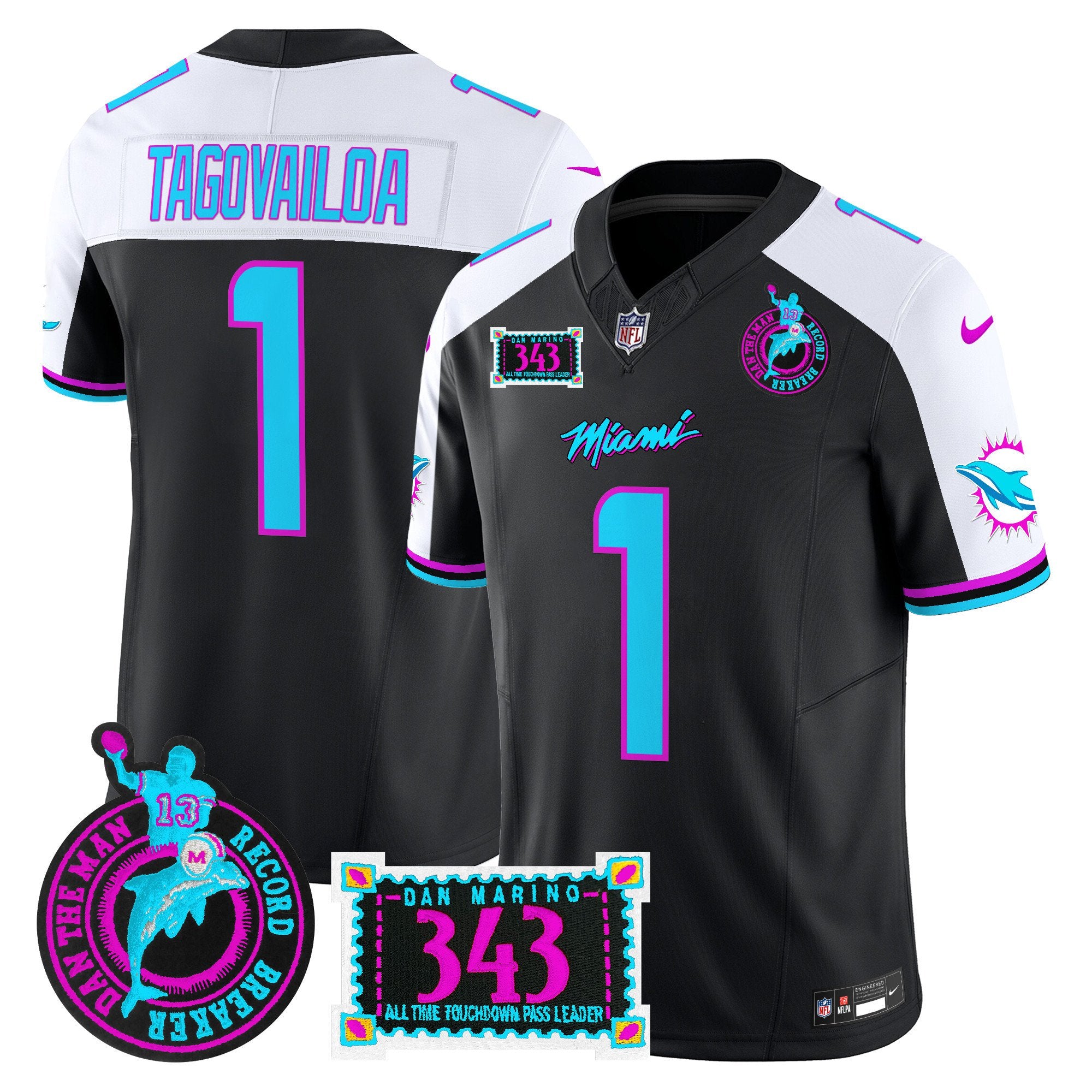 Men's Dolphins "Dan the Man Record Breaker" Patch Vapor Limited Jersey - All Stitched - Black Alternate, Tua Tagovailoa