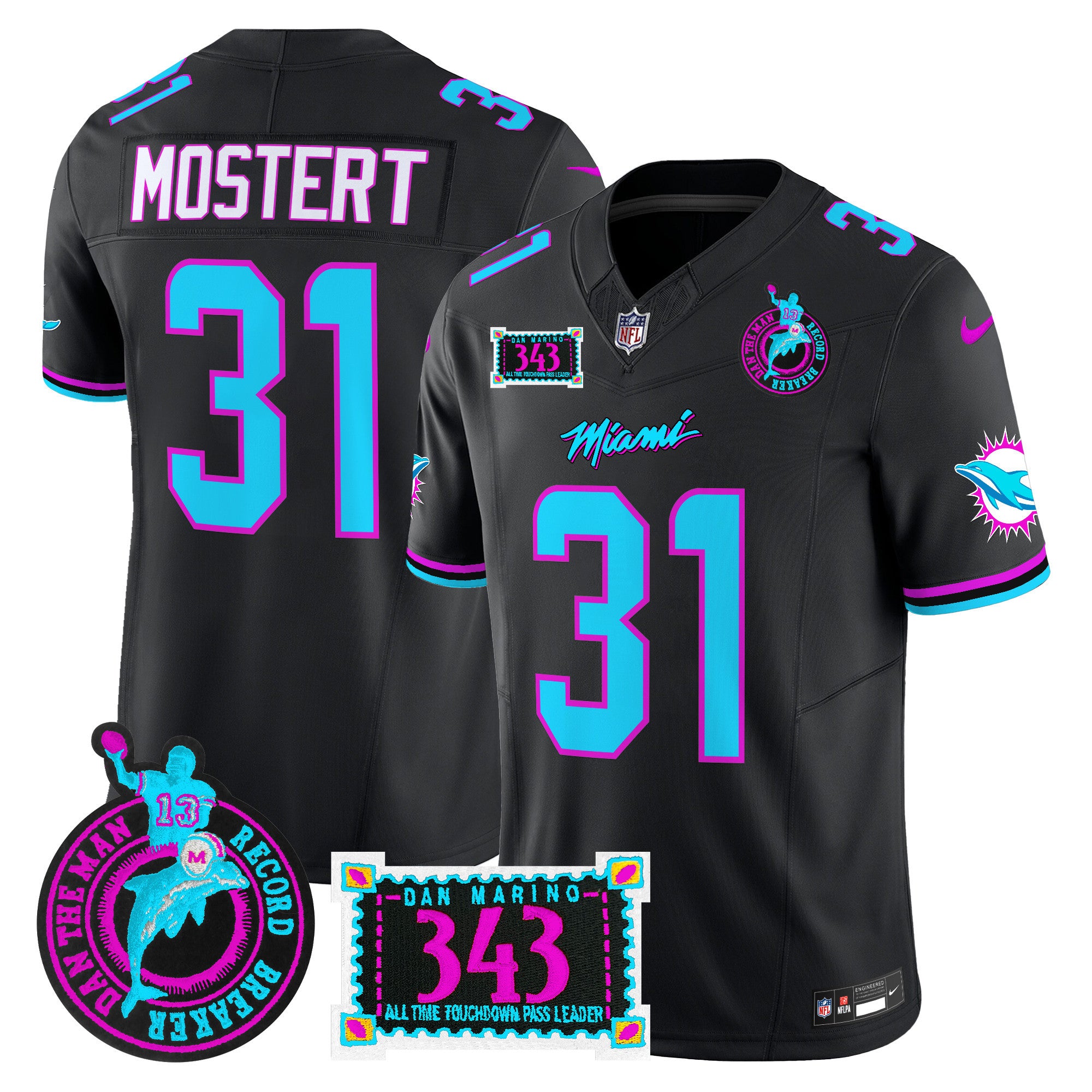 Men's Dolphins "Dan the Man Record Breaker" Patch Vapor Limited Jersey - All Stitched - Black, Raheem Mostert