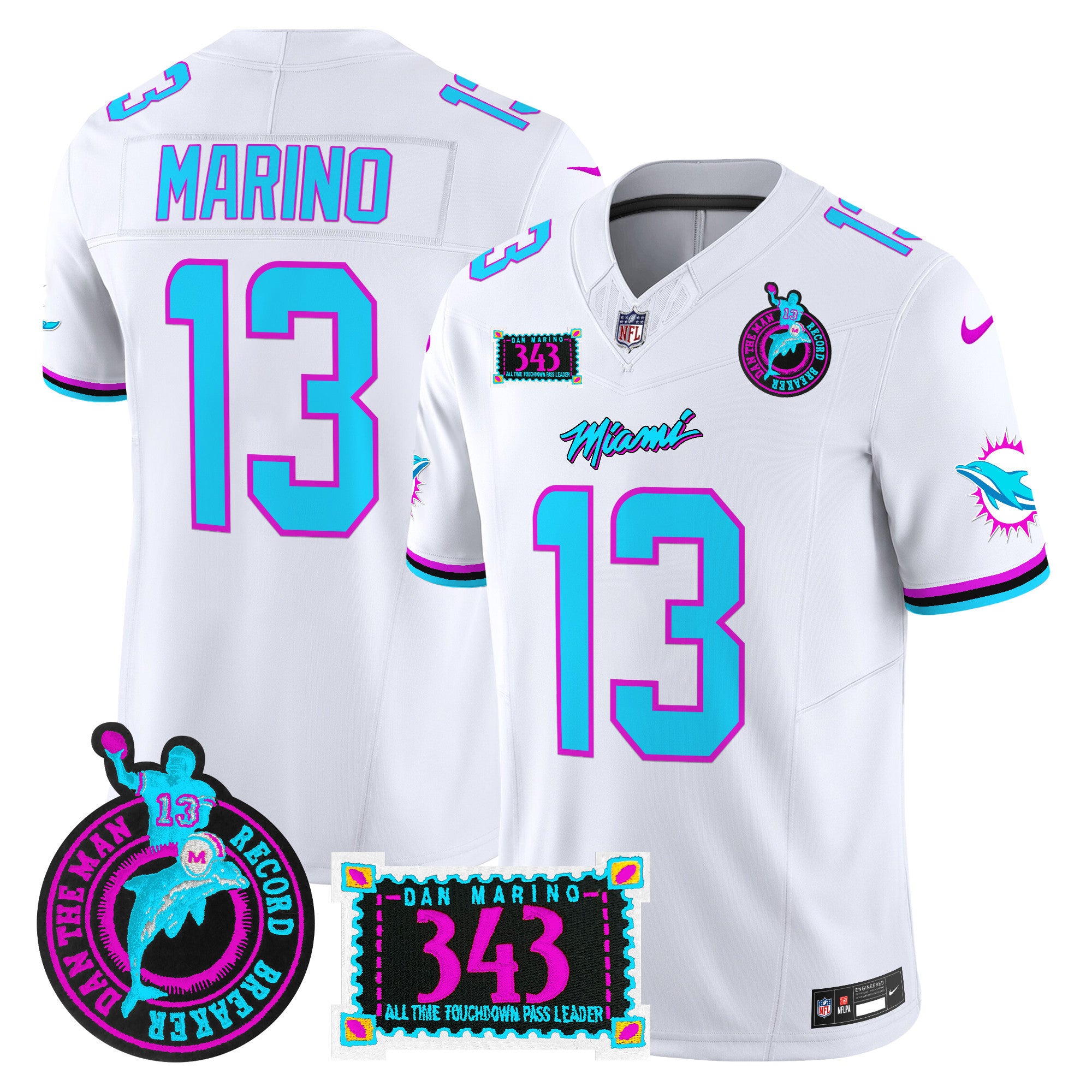 Men's Dolphins "Dan the Man Record Breaker" Patch Vapor Limited Jersey - All Stitched - White, Dan Marino