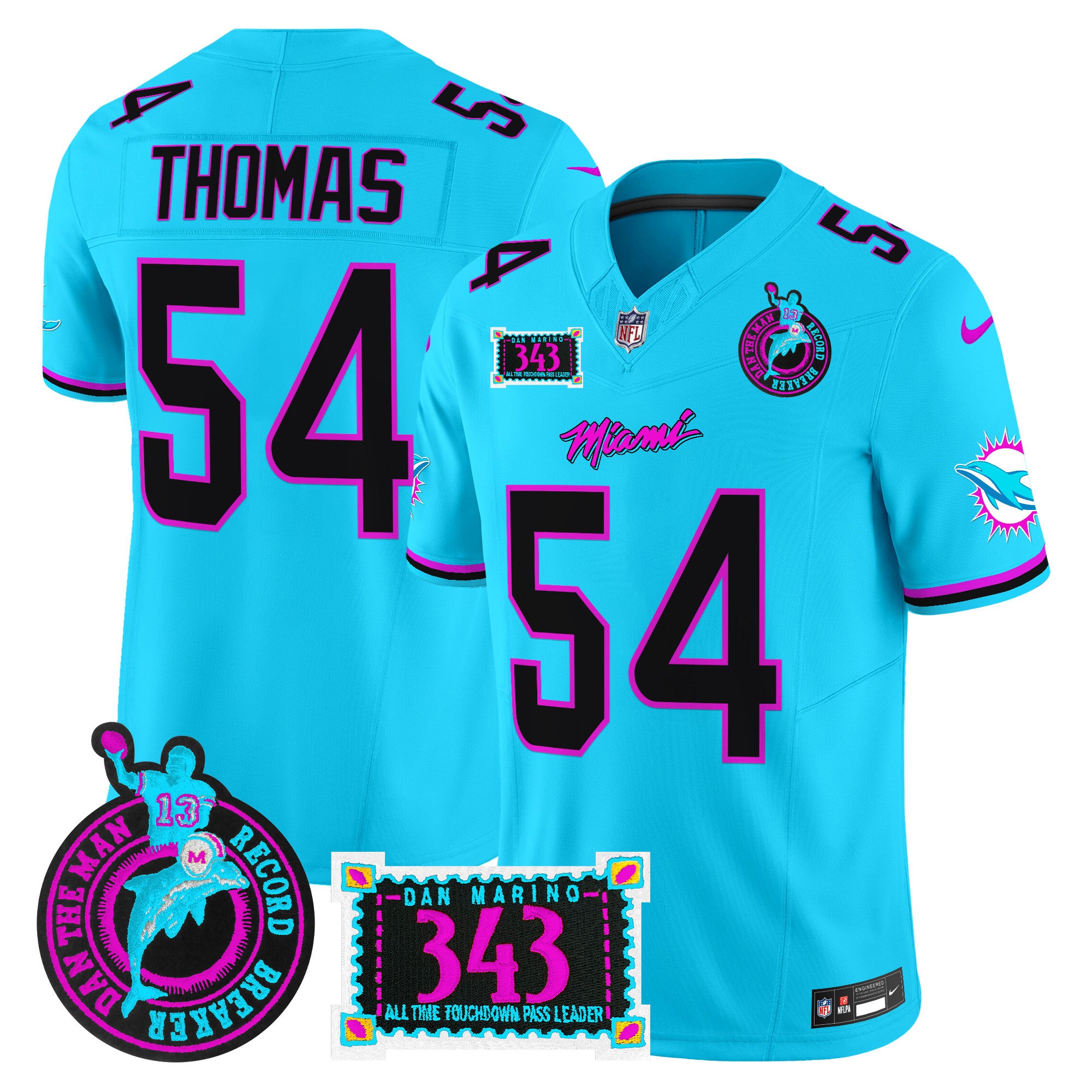 Men's Dolphins "Dan the Man Record Breaker" Patch Vapor Limited Jersey - All Stitched - Aqua, Zach Thomas