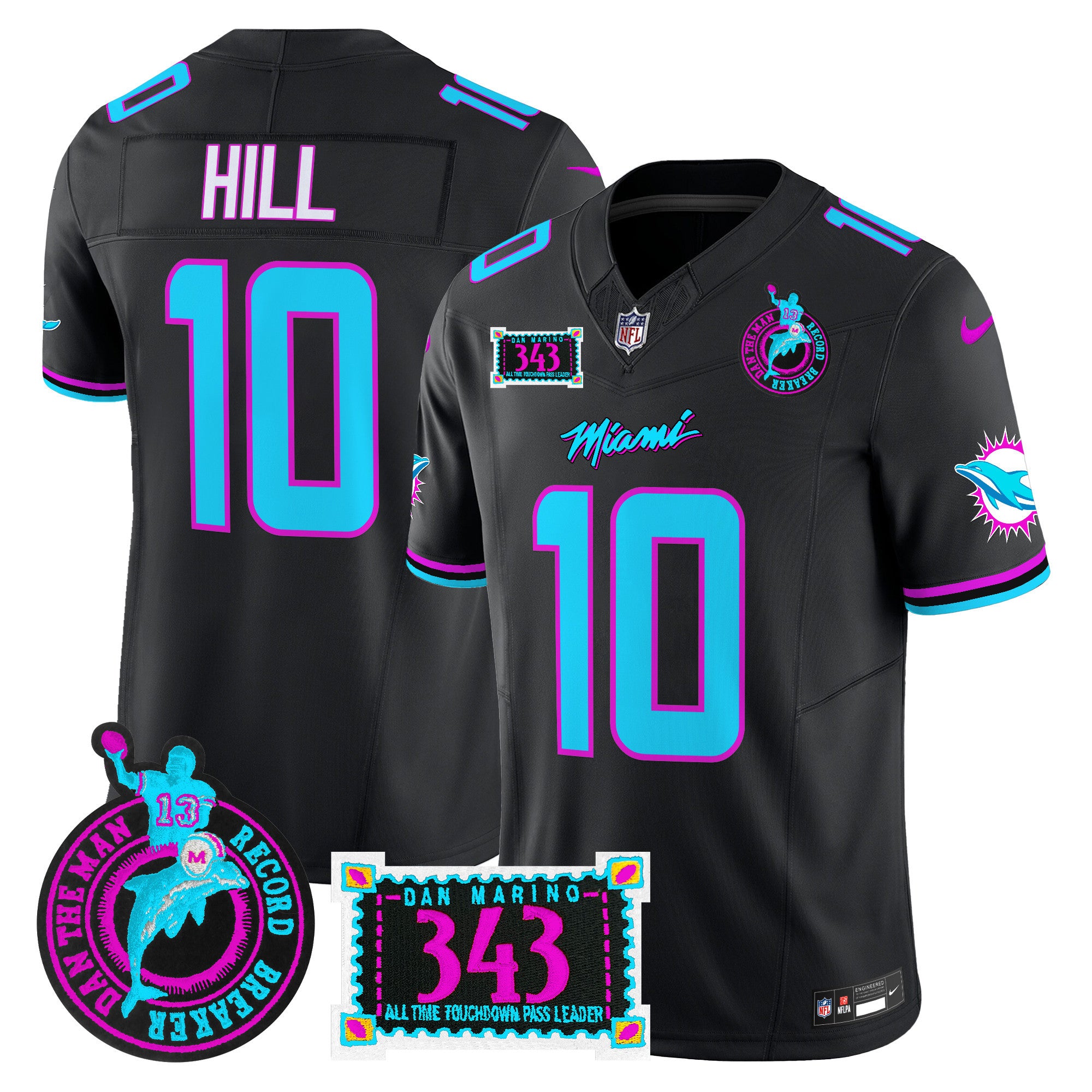 Men's Dolphins "Dan the Man Record Breaker" Patch Vapor Limited Jersey - All Stitched - Black, Tyreek Hill