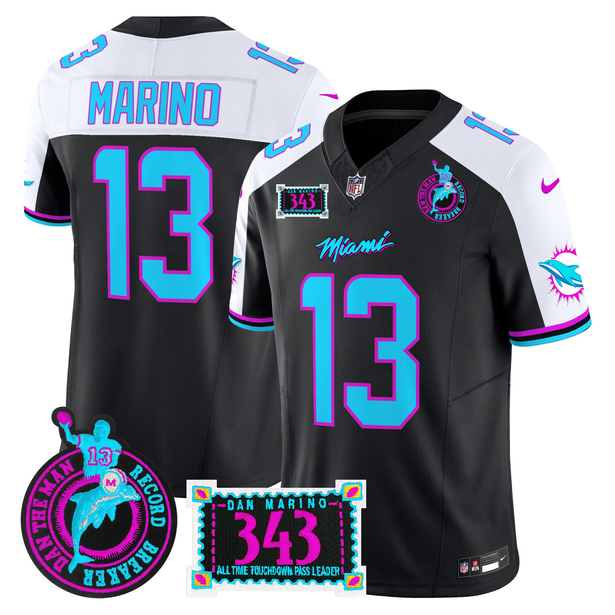 Men's Dolphins "Dan the Man Record Breaker" Patch Vapor Limited Jersey - All Stitched - Black Alternate, Dan Marino