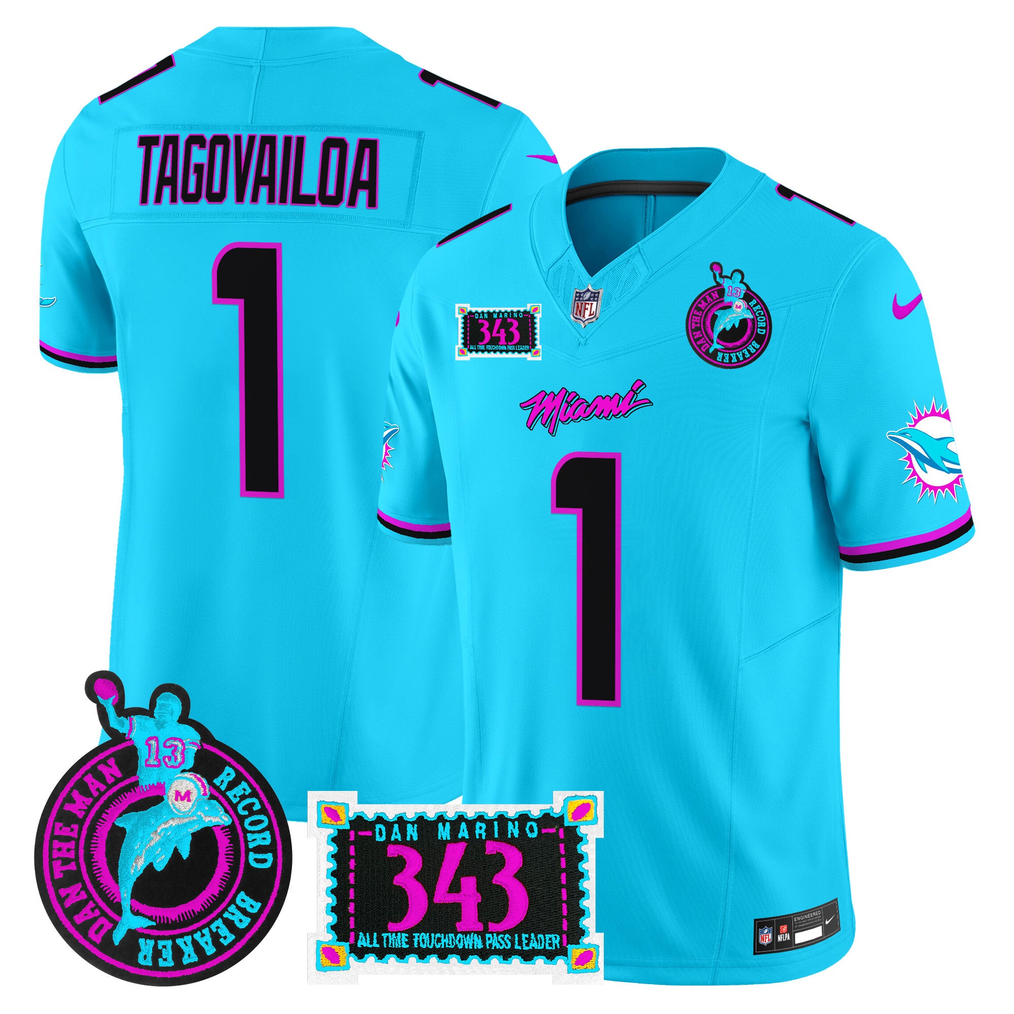 Men's Dolphins "Dan the Man Record Breaker" Patch Vapor Limited Jersey - All Stitched - Aqua, Tua Tagovailoa