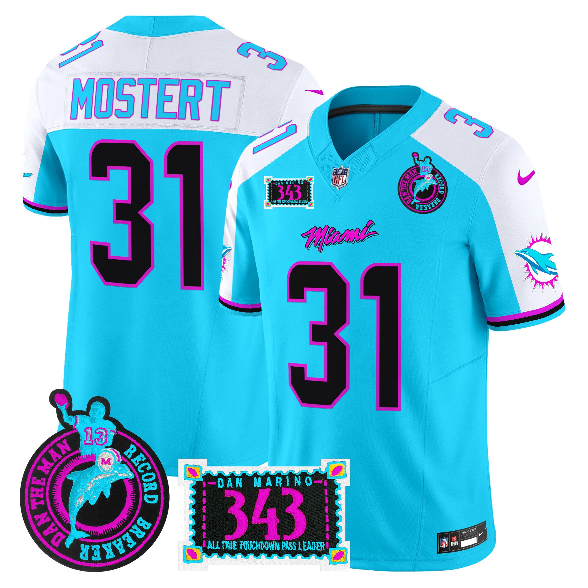 Men's Dolphins "Dan the Man Record Breaker" Patch Vapor Limited Jersey - All Stitched - Aqua Alternate, Raheem Mostert