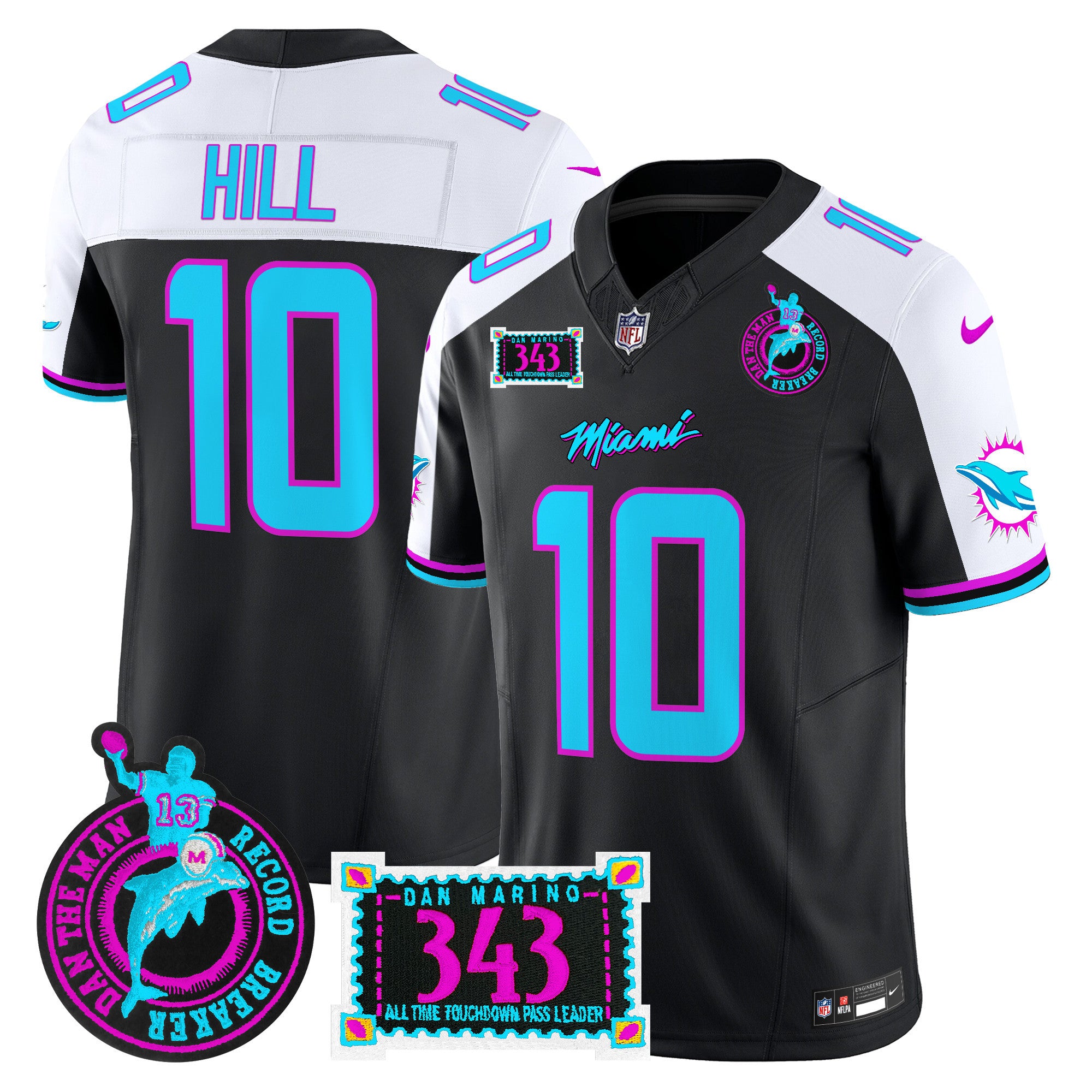 Men's Dolphins "Dan the Man Record Breaker" Patch Vapor Limited Jersey - All Stitched - Black Alternate, Tyreek Hill