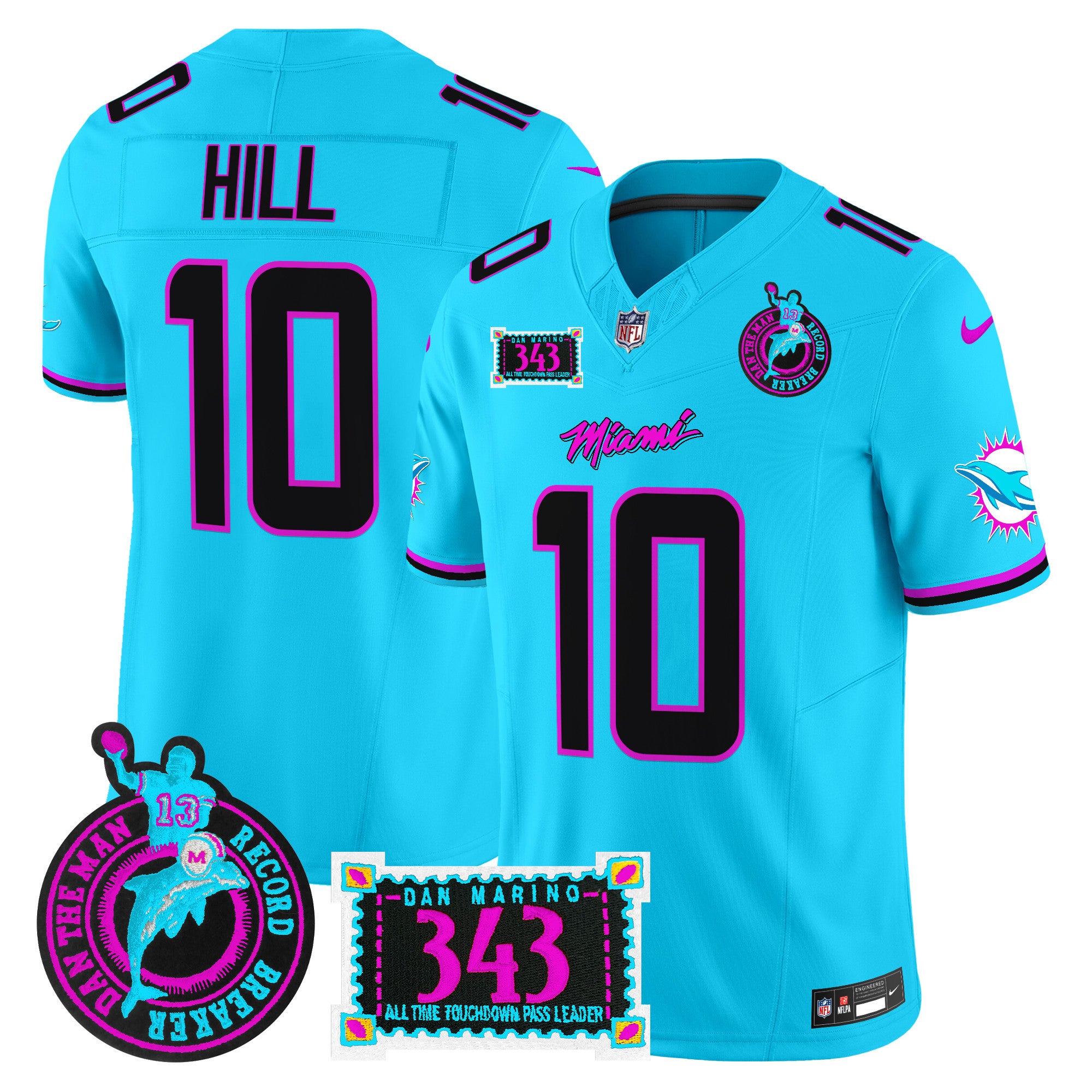 Men's Dolphins "Dan the Man Record Breaker" Patch Vapor Limited Jersey - All Stitched - Aqua, Tyreek Hill