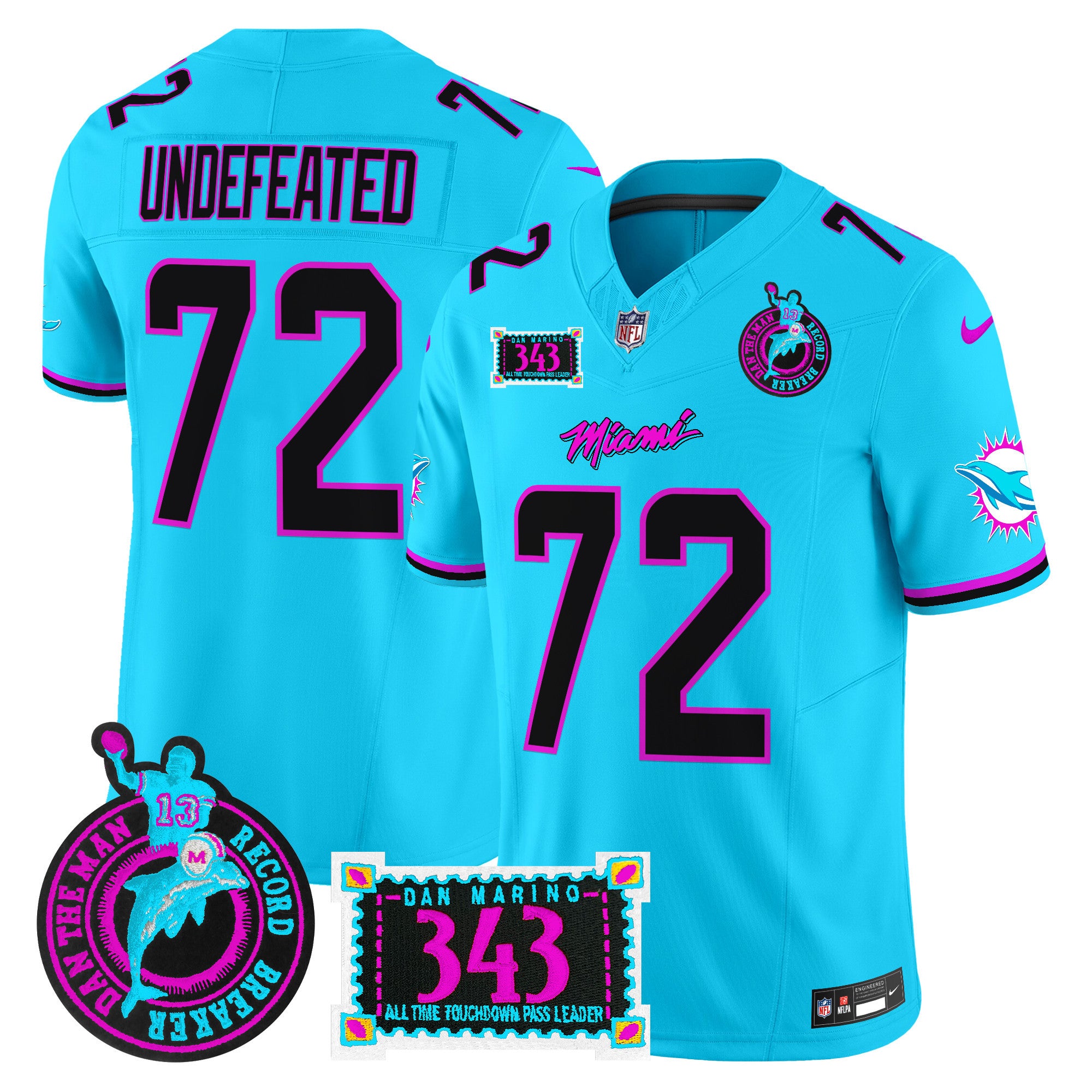 Men's Dolphins "Dan the Man Record Breaker" Patch Vapor Limited Jersey - All Stitched - Aqua, Undefeated
