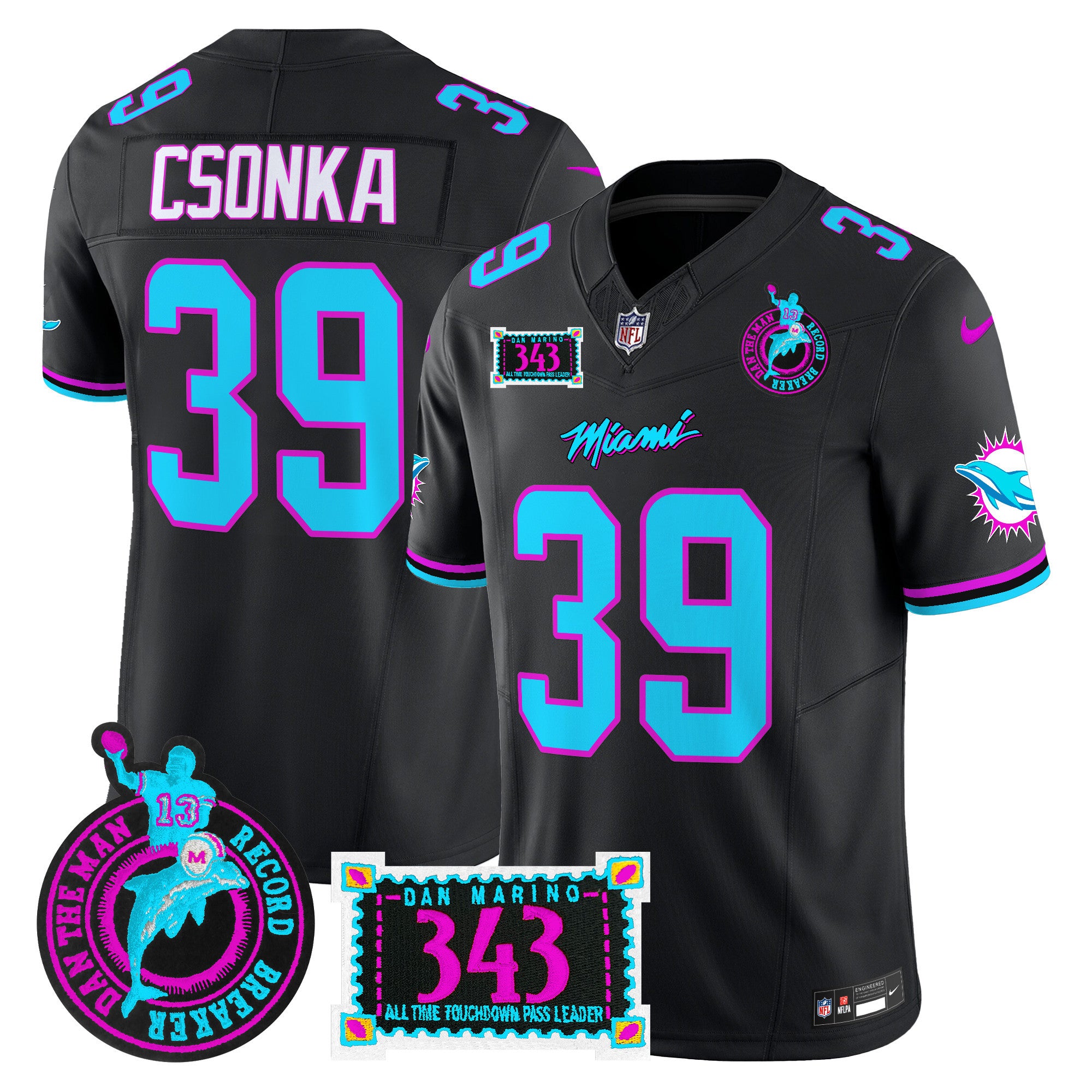 Men's Dolphins "Dan the Man Record Breaker" Patch Vapor Limited Jersey - All Stitched - Black, Larry Csonka