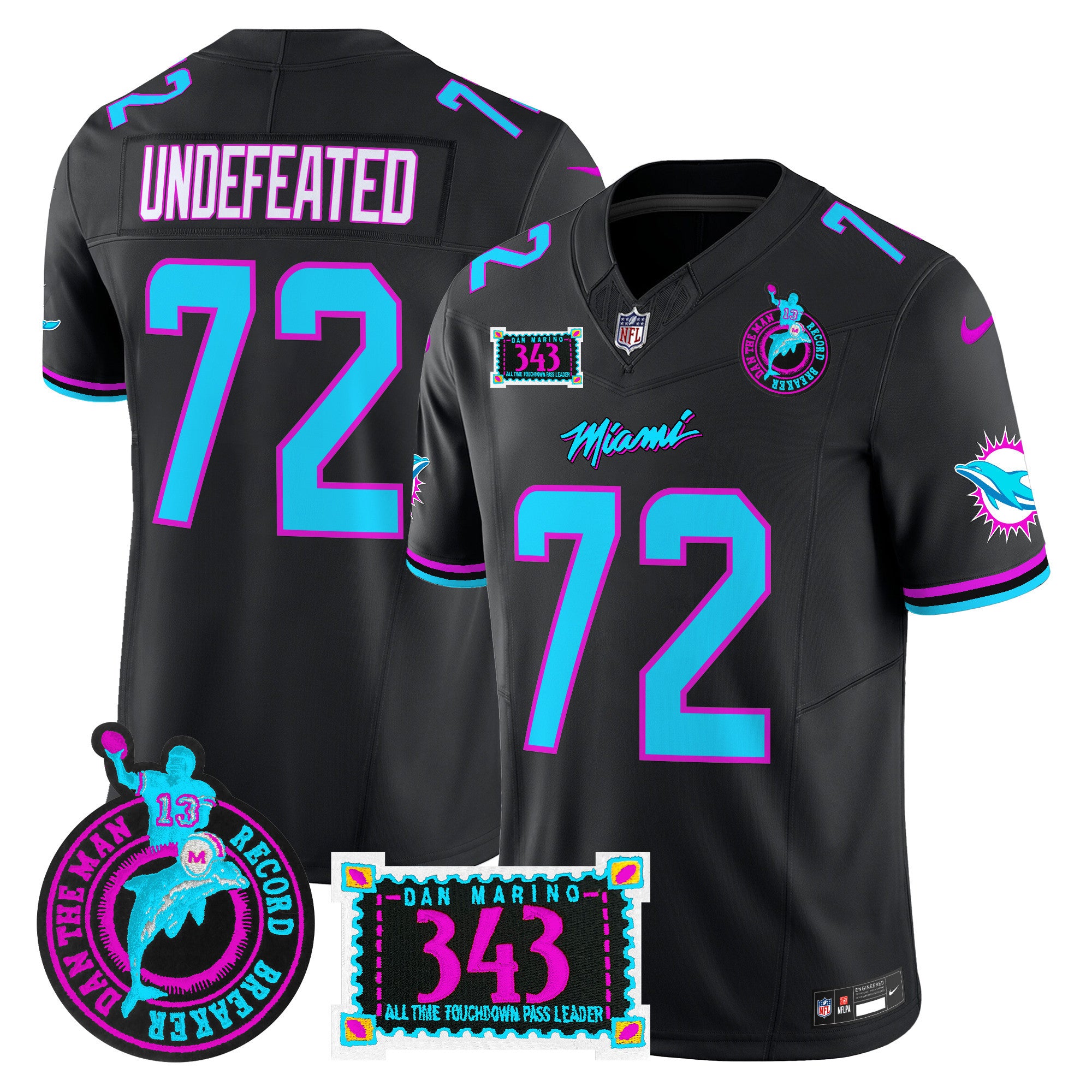 Men's Dolphins "Dan the Man Record Breaker" Patch Vapor Limited Jersey - All Stitched - Black, Undefeated