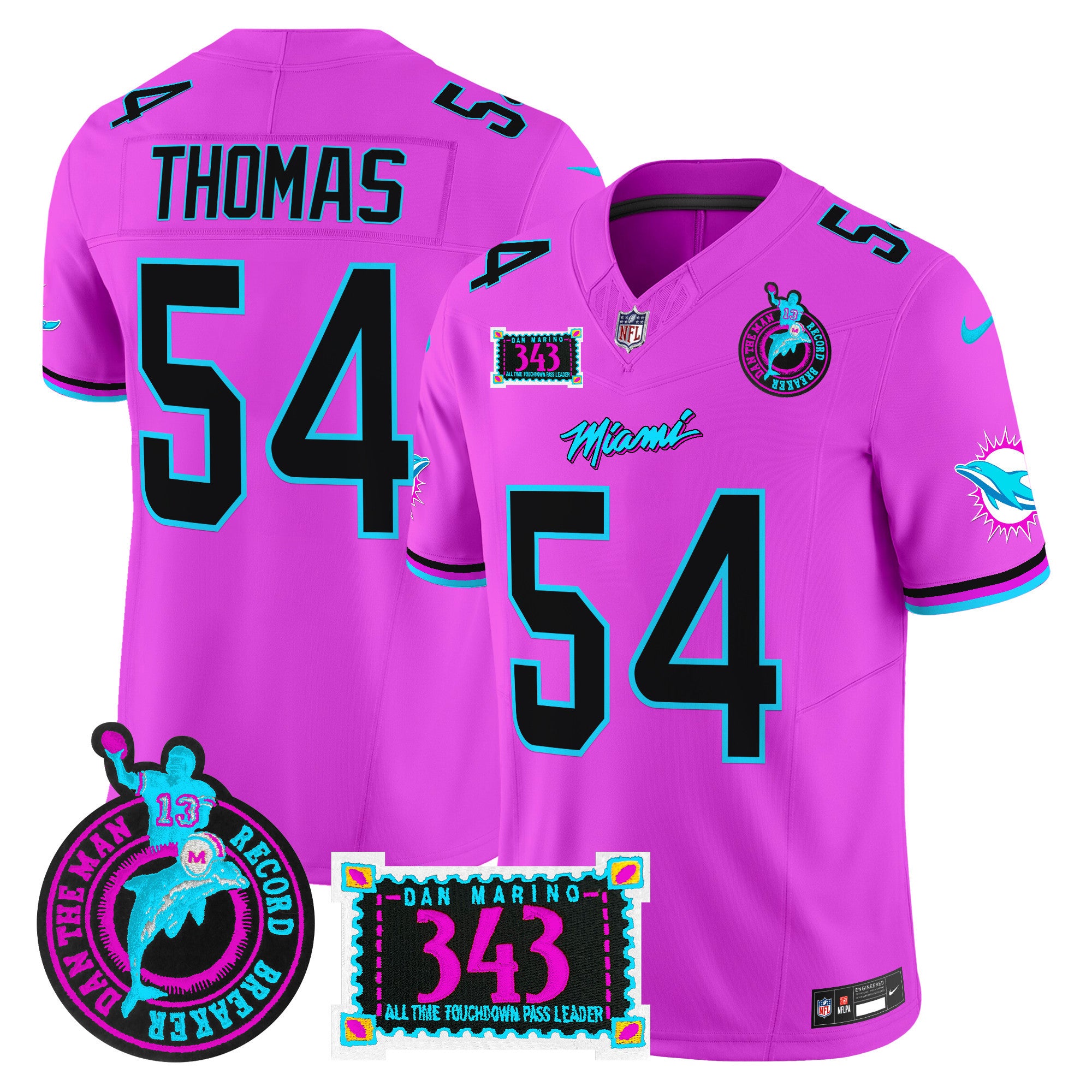 Men's Dolphins "Dan the Man Record Breaker" Patch Vapor Limited Jersey - All Stitched - Pink, Zach Thomas