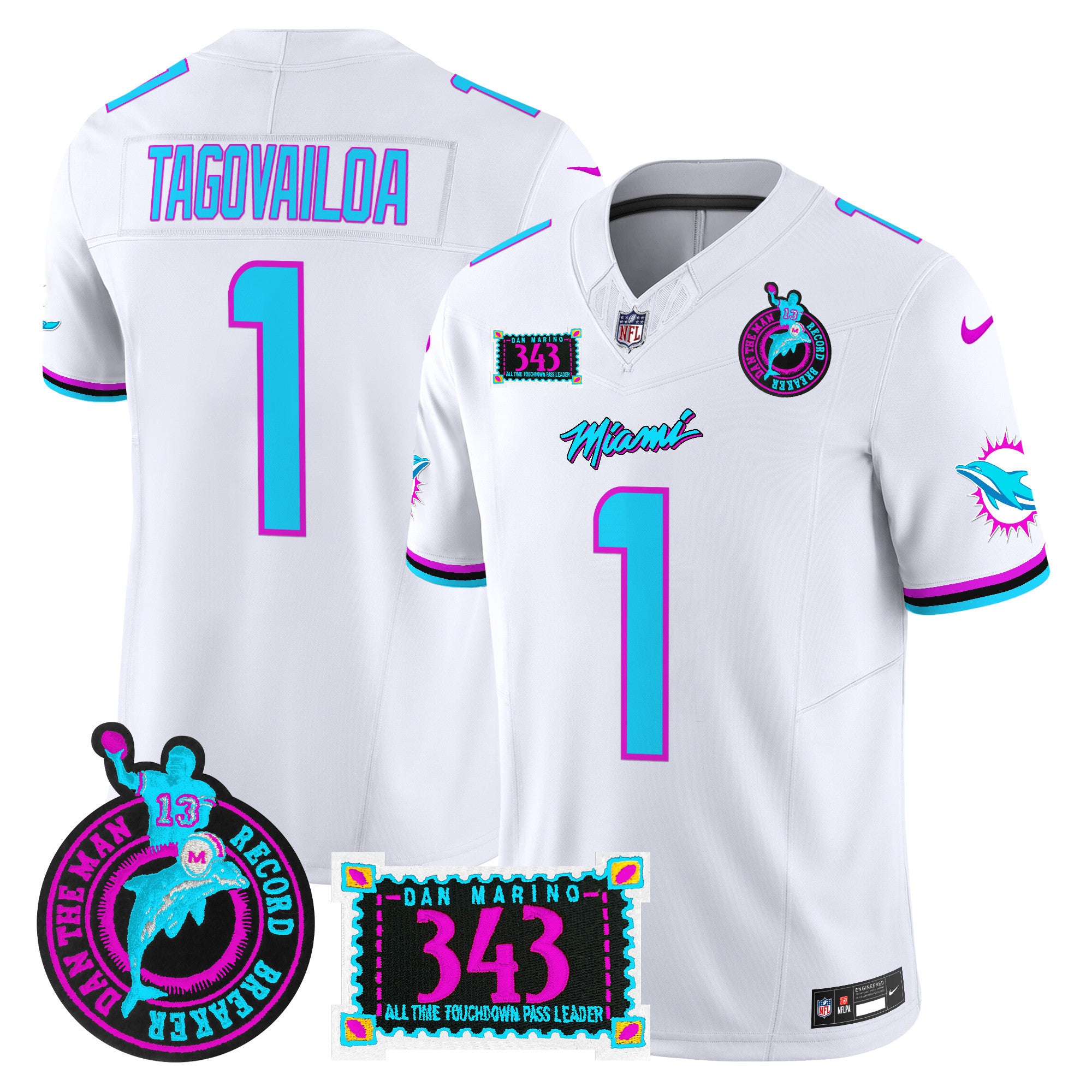 Men's Dolphins "Dan the Man Record Breaker" Patch Vapor Limited Jersey - All Stitched - White, Tua Tagovailoa