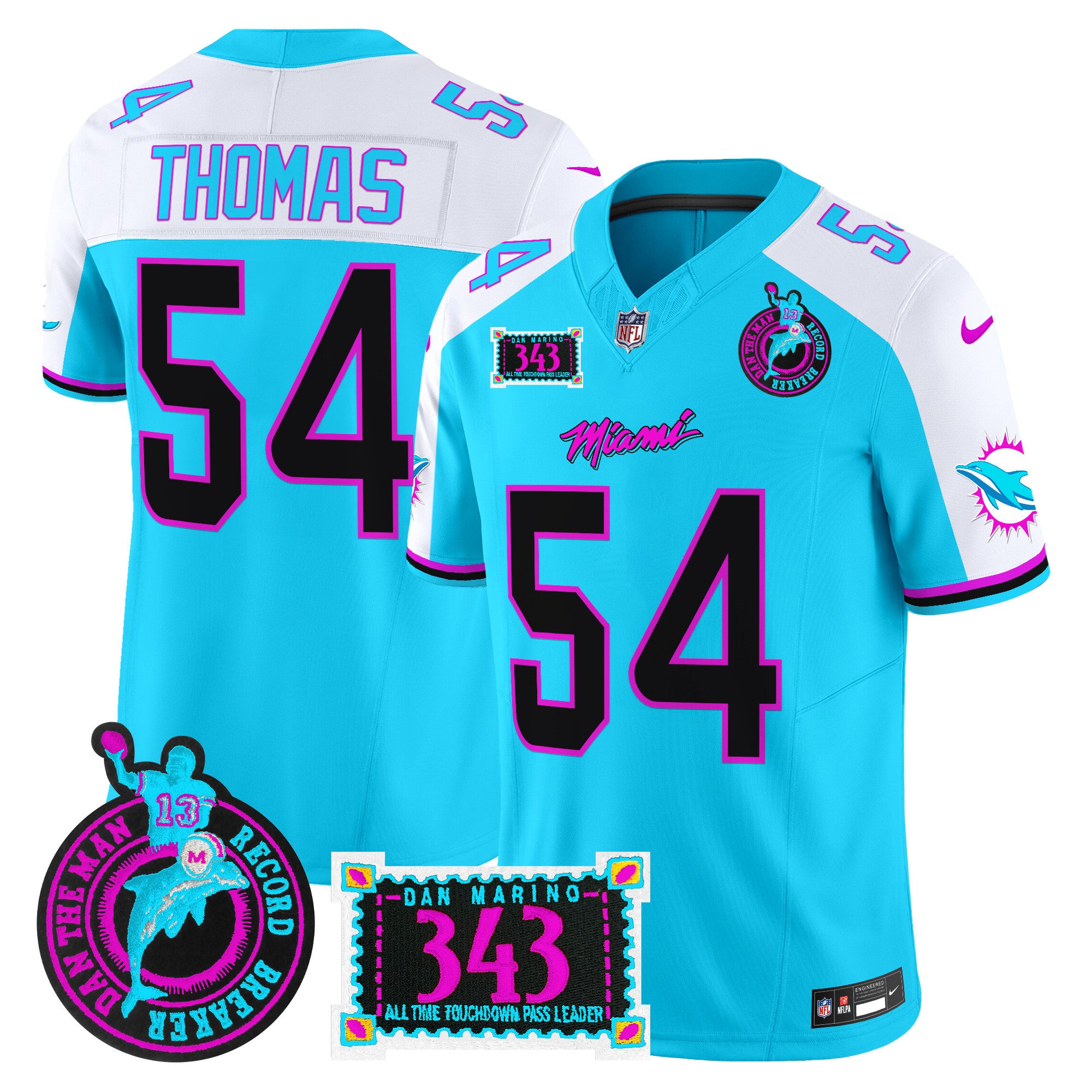 Men's Dolphins "Dan the Man Record Breaker" Patch Vapor Limited Jersey - All Stitched - Aqua Alternate, Zach Thomas