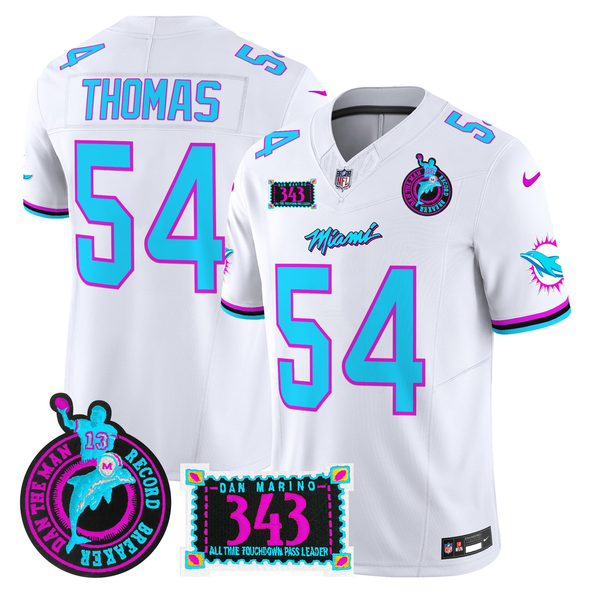 Men's Dolphins "Dan the Man Record Breaker" Patch Vapor Limited Jersey - All Stitched - White, Zach Thomas