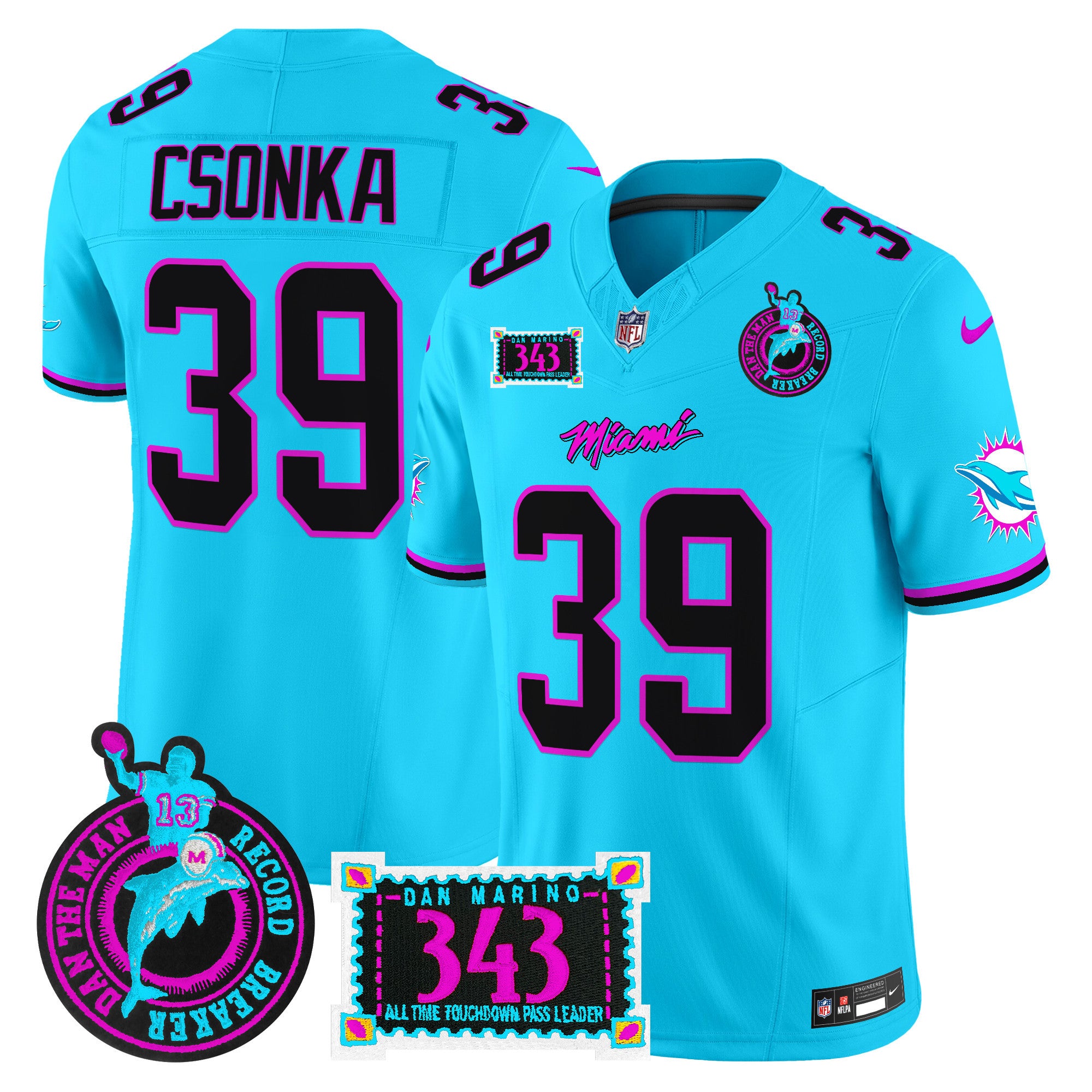 Men's Dolphins "Dan the Man Record Breaker" Patch Vapor Limited Jersey - All Stitched - Aqua, Larry Csonka